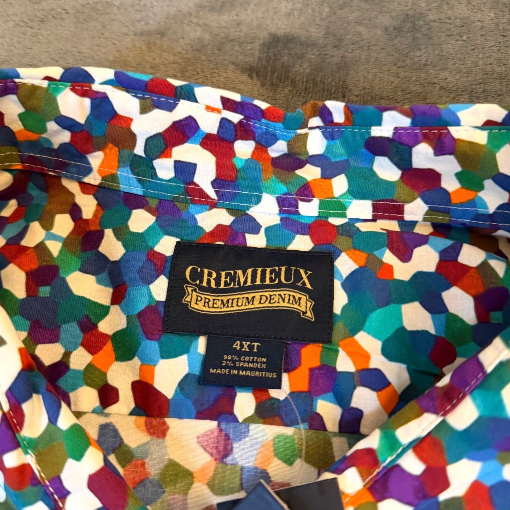 Cremieux Cremieux Multicolor Mosaic Geometric Stretch Shirt 4XT Mens Big & Tall/Casual Button-Front Collared Long Sleeve Size US XXL / EU 58 / 5 - 2 Thumbnail