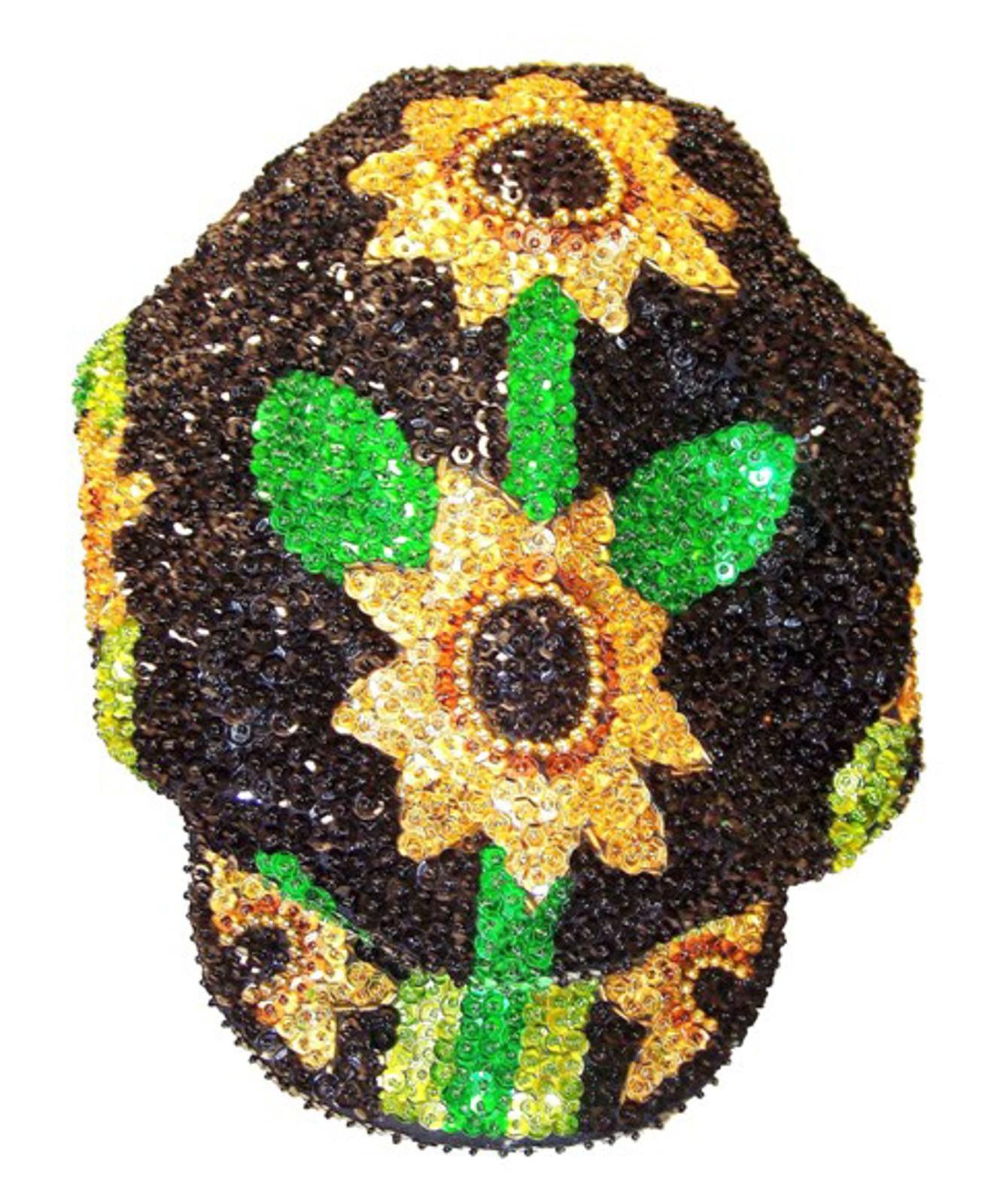 Designer Sequin Beaded Brando Cap Sun Flower Black Size ONE SIZE - 1 Preview