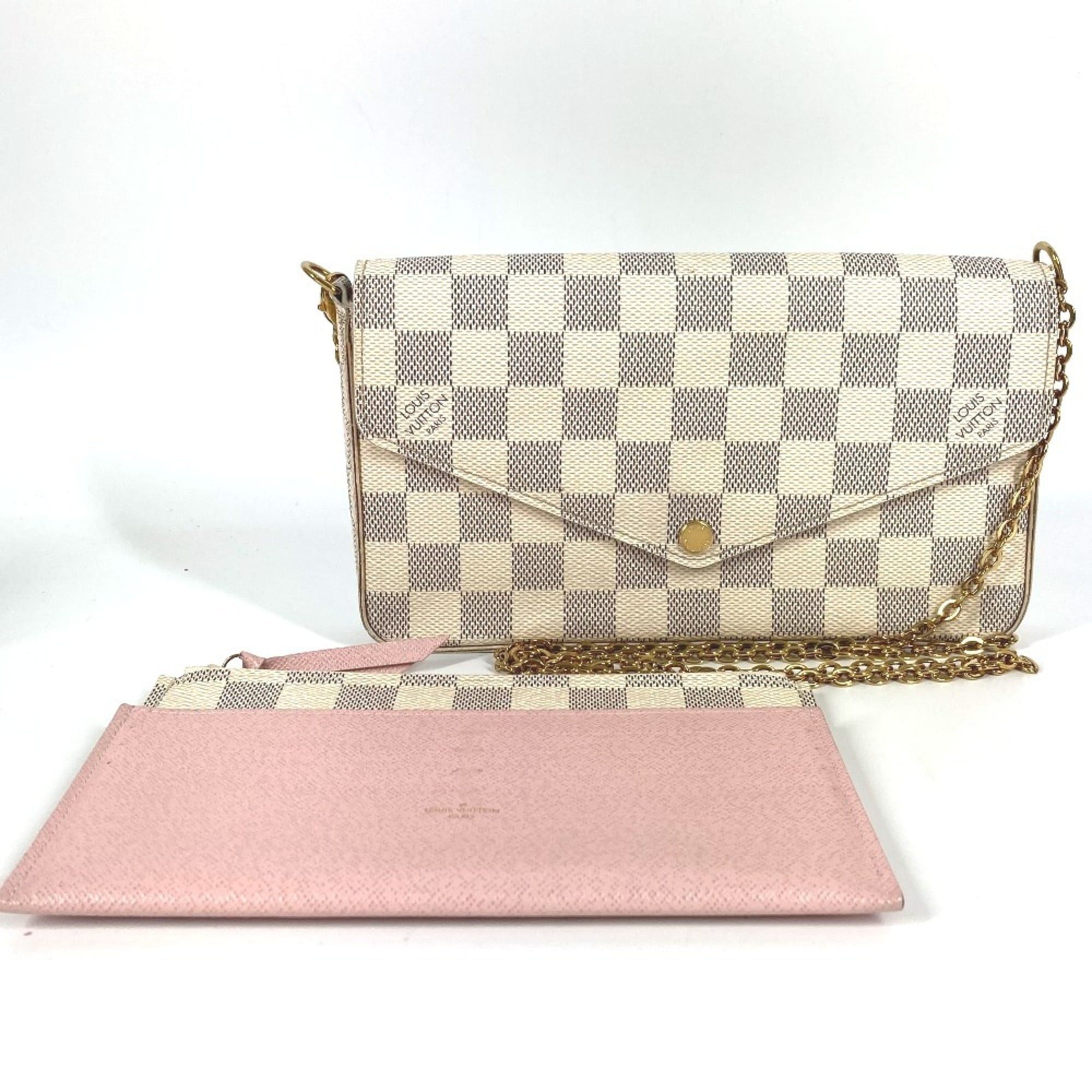 Louis Vuitton LOUIS VUITTON N63106 Damier Azur Pochette Felicie, a card case, wallet, coin purse, chain bag, long and canvas bag in Rose Ballerine pink. Size ONE SIZE - 1 Thumbnail