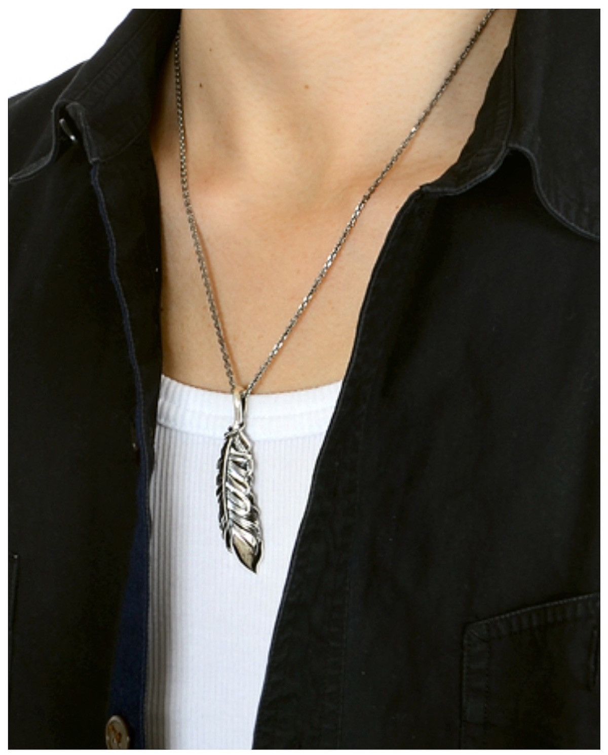Vintage M’S COLLECTION SILVER FEATHER PENDANT L NECKLACE Size ONE SIZE - 8 Thumbnail
