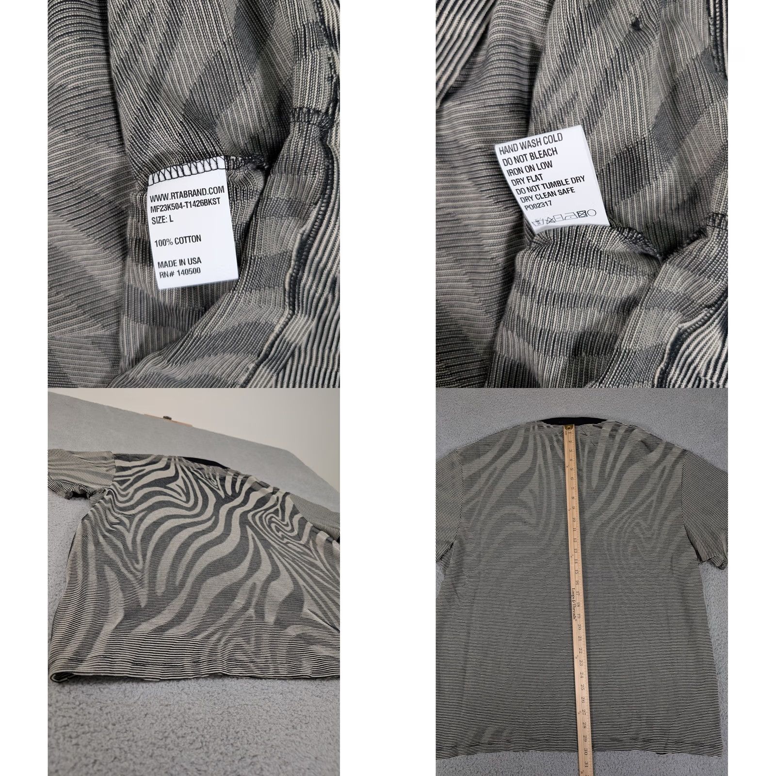 Rta RtA Shirt Mens Large Black Beige Zebra Stripe Holographic Iridescent Oversized Size US L / EU 52-54 / 3 - 8 Thumbnail