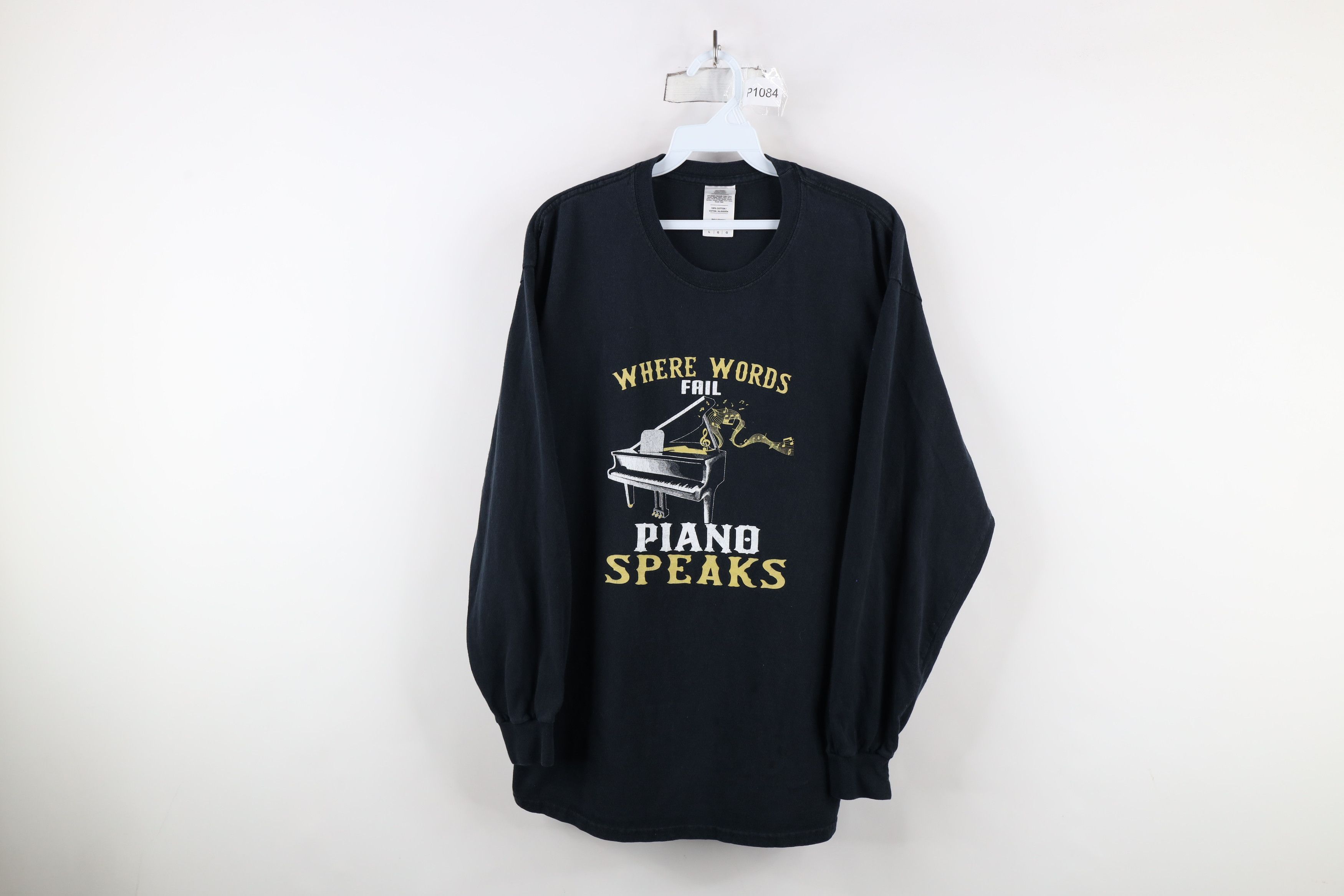Vintage Vintage Spell Out Piano Speaks Musician Long Sleeve T-Shirt Size US L / EU 52-54 / 3 - 1 Thumbnail