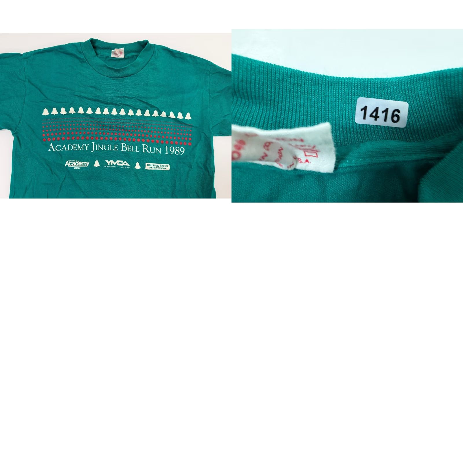 Bell VINTAGE 80s Shirt M Tight Jingle Bell Run Christmas 1989 Houston TX USA Size US M / EU 48-50 / 2 - 9 Thumbnail