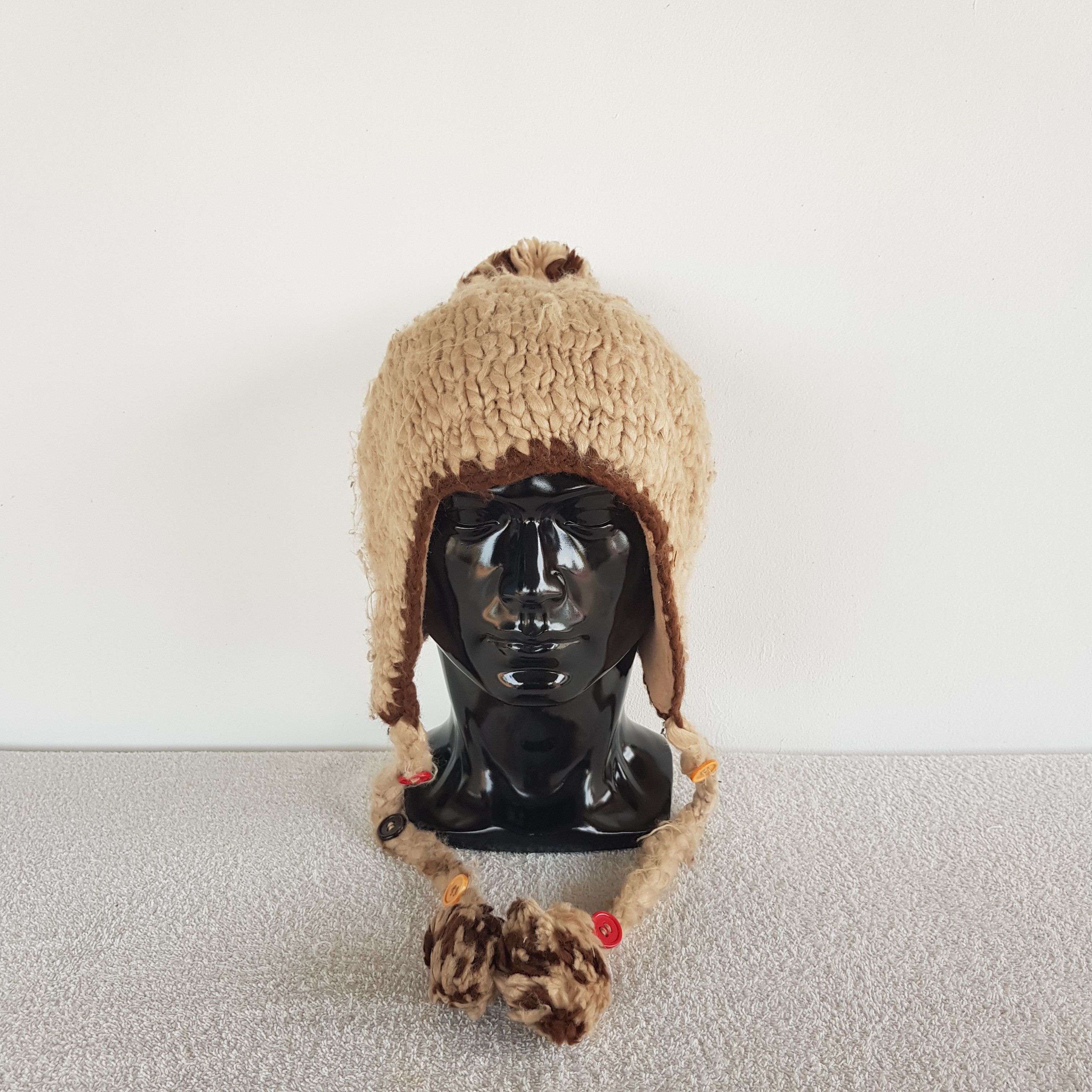 Aran Isles Knitwear Vintage Japanese Crochet Earflap Knit Beanie Snow Caps Hats Size ONE SIZE - 2 Thumbnail