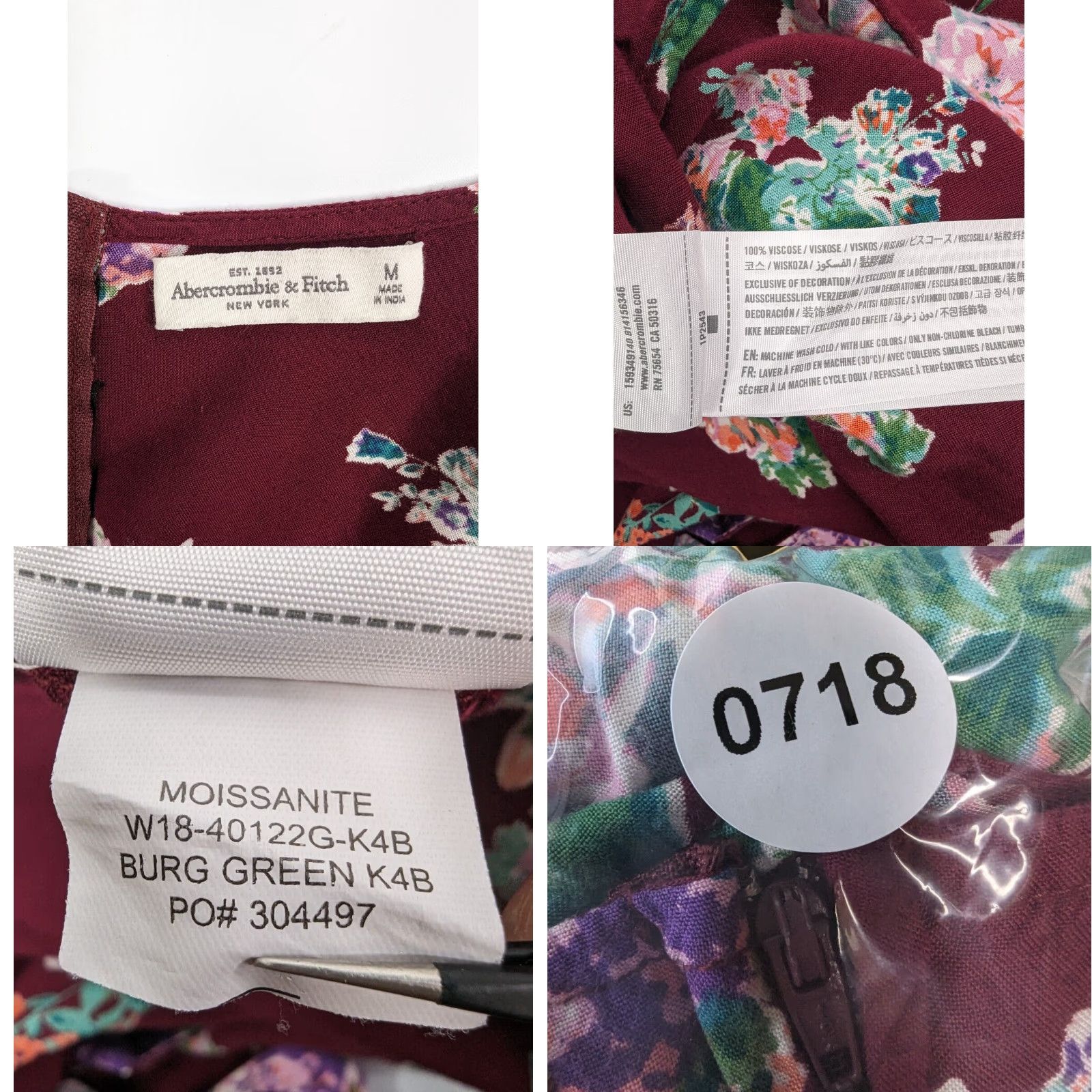 Abercrombie & Fitch Abercrombie & Fitch Jumpsuit One-Piece Women's Floral V-Neck XS Burgundy Green Red Size 26" / US 2 / IT 38 - 9 Thumbnail