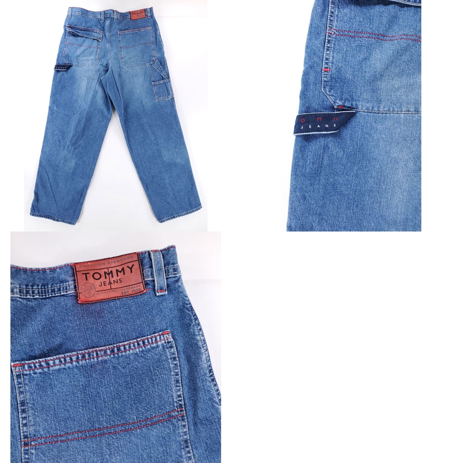 Tommy Hilfiger VINTAGE Tommy Jeans VTG 90s Y2K Carpenter Blue Baggy Jeans 38 Mens 38 x 32 Regular Blue 90s Wide-Leg Mens Size US 38 / EU 54 - 8 Thumbnail
