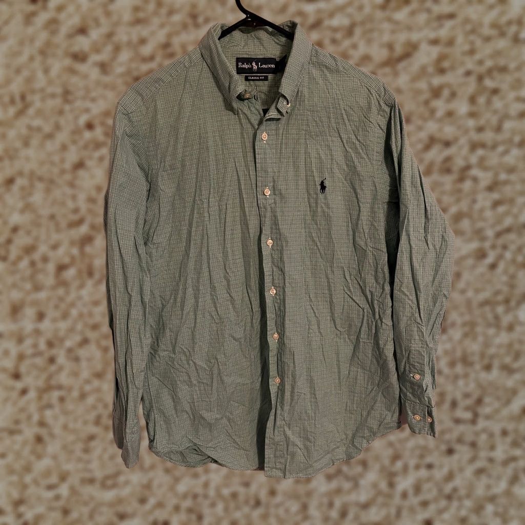 Polo Ralph Lauren Polo Ralph Lauren Shirt Green Check Classic Fit Button Up Mens 15.5 32/33 L/S Size US L / EU 52-54 / 3 - 1 Thumbnail