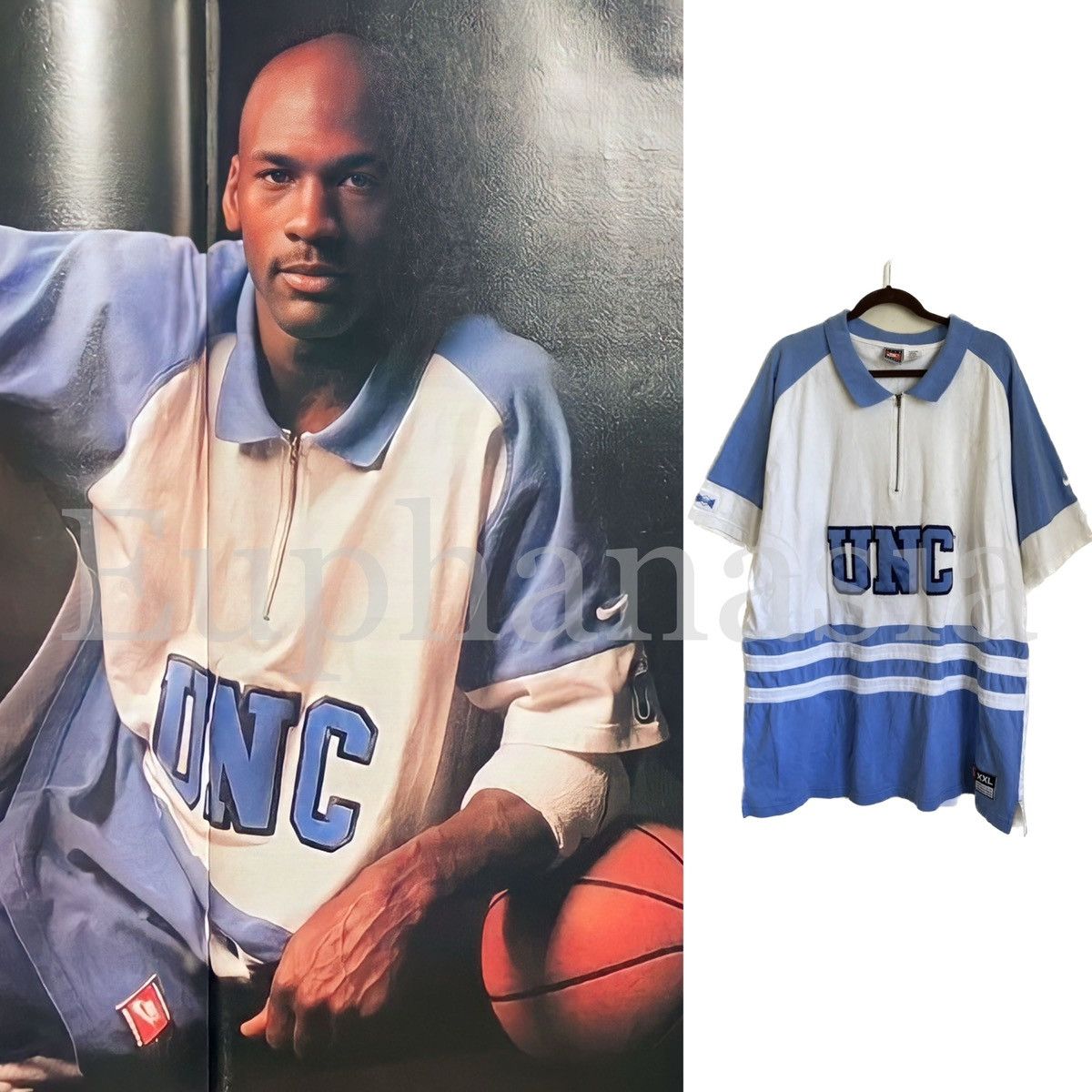 image of Archival Clothing x Nike Unc Polo Shirt Style Worn By Jordan Vintage 90's in White/Blue (Size 2XL)