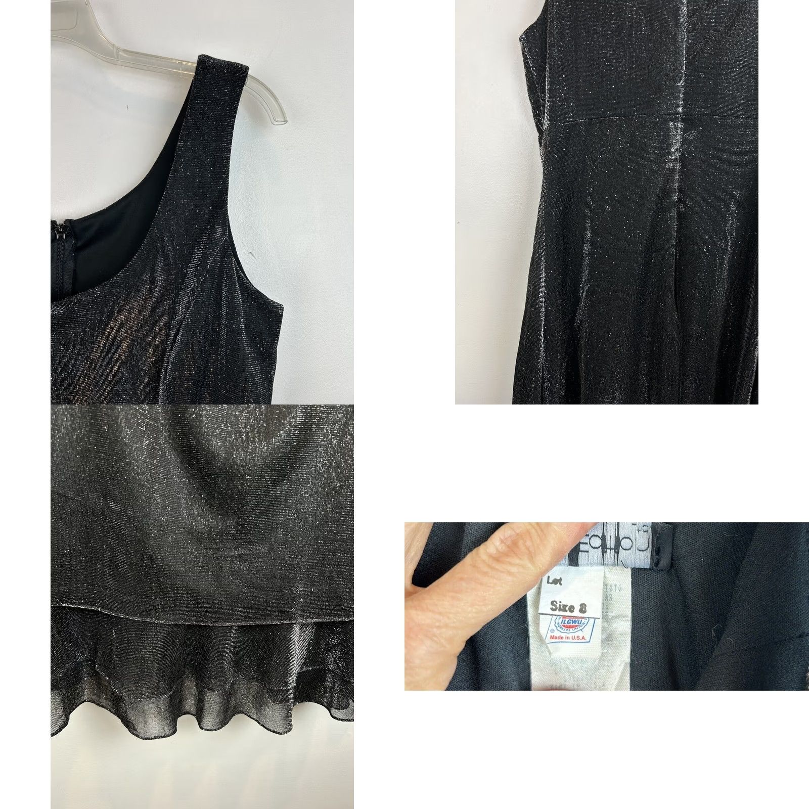 Vintage VINTAGE Late Edition ltd Party Dress Empire 8 Evening Cocktail Dress Silver Black Gray Ruffle United States 1980s Womens Size M / US 6-8 / IT 42-44 - 8 Thumbnail