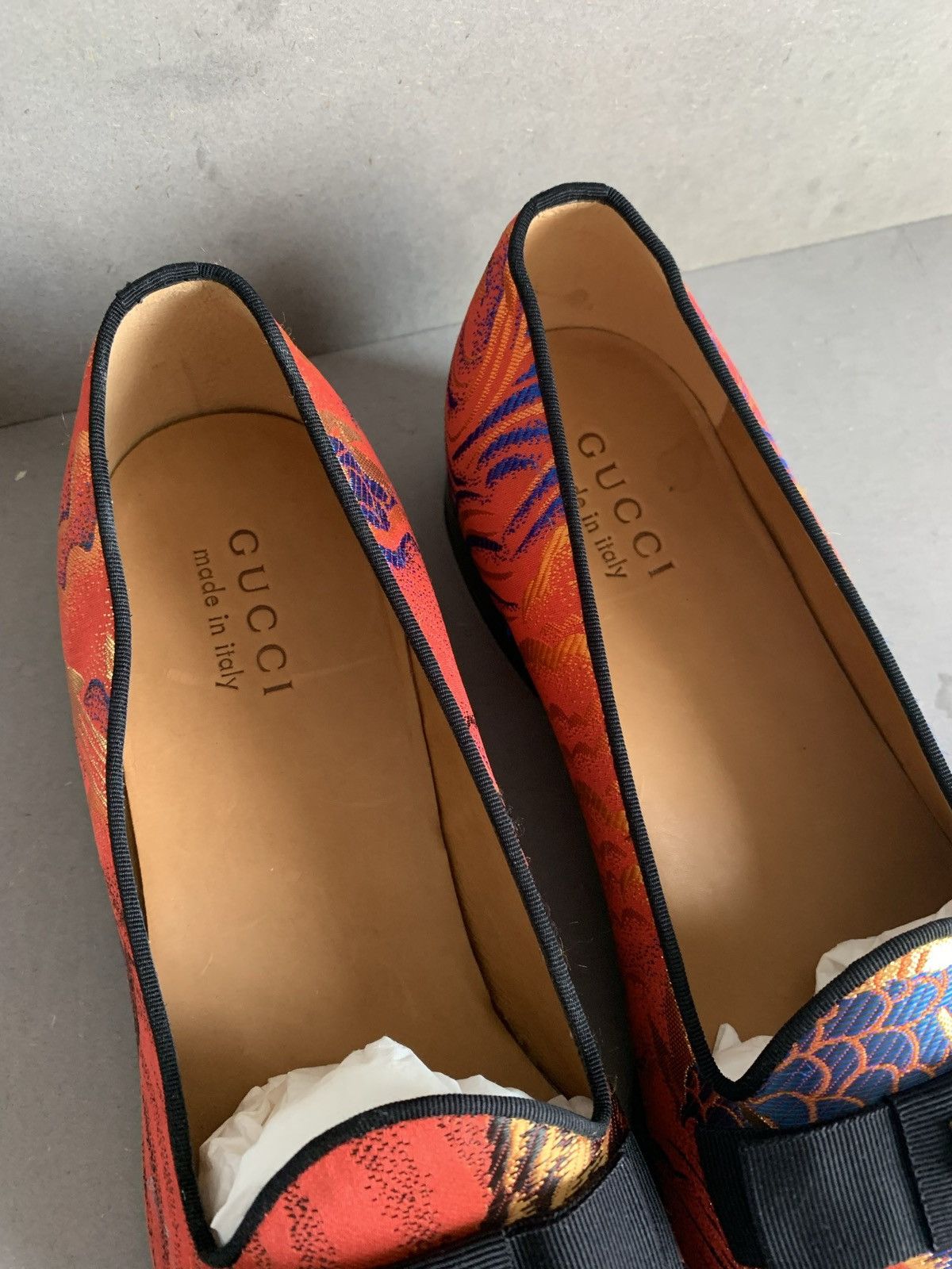 Gucci Gucci orange tiger stud silk jacquard loafers Grailed