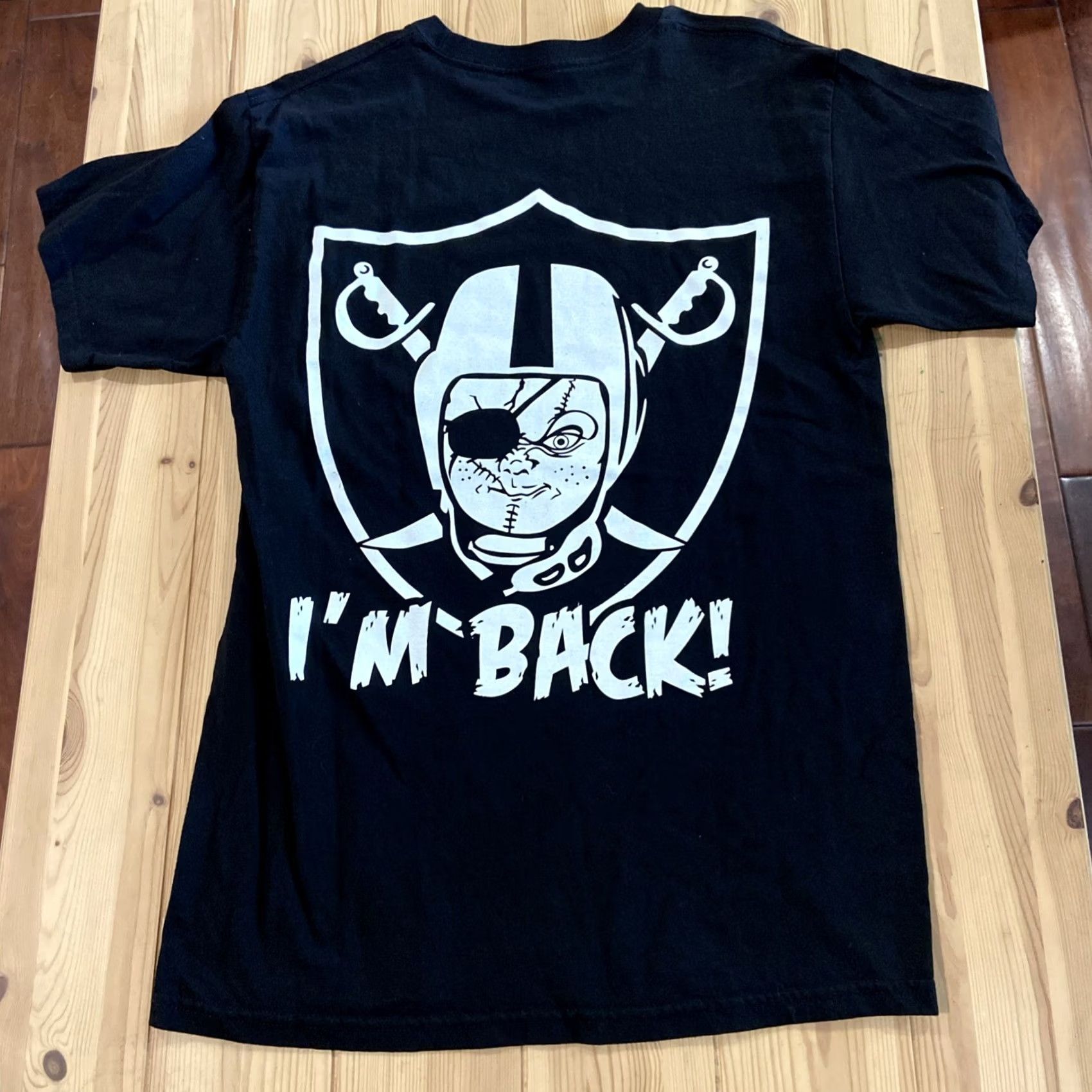 Vintage VINTAGE Raiders Chucky Shirt Medium Nation Las Vegas Los Angeles Tee Mens NFL Football Dark Black Delta Soft Regular Size M Size US M / EU 48-50 / 2 - 7 Thumbnail