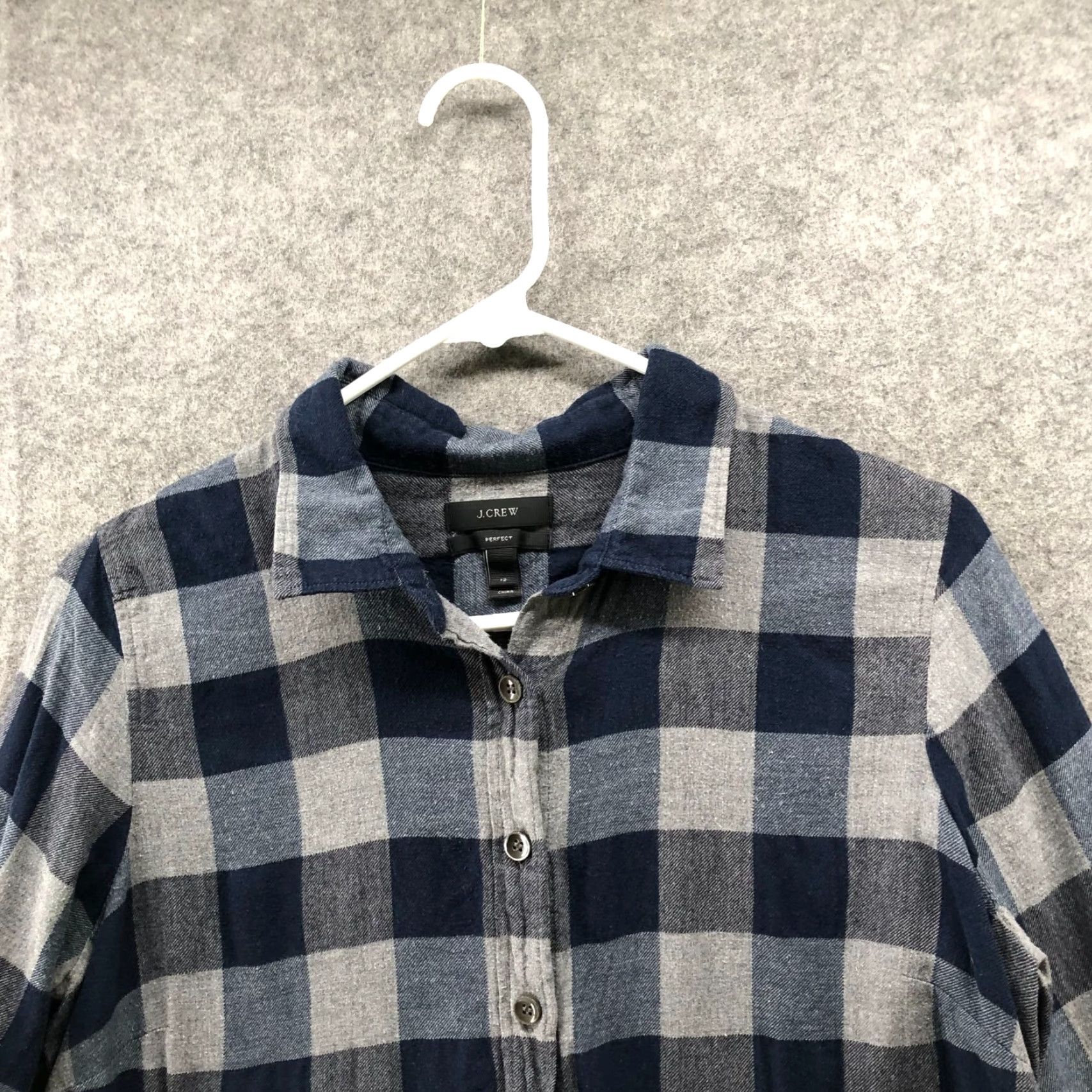 J.Crew J. Crew Shirt Womens 12 Navy Blue Plaid Flannel Stretch Long Sleeve Casual Shirt Size XL / US 12-14 / IT 48-50 - 3 Thumbnail