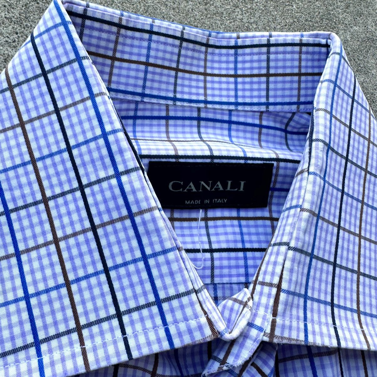 Canali Canali Dress Shirt Men Size 16 41 Purple Check Made In Italy Size US XL / EU 56 / 4 - 3 Thumbnail