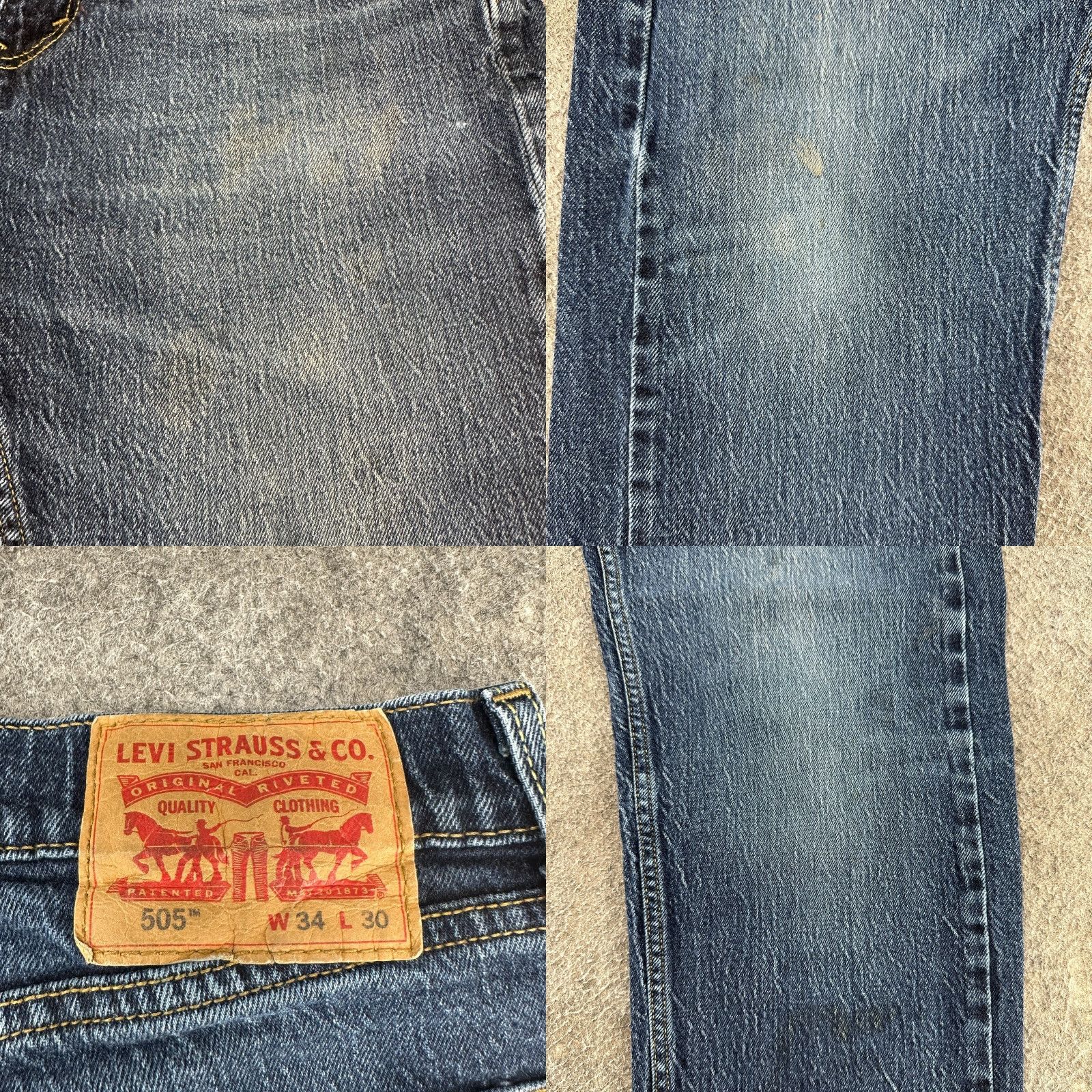 Levi's Levi's 505 Jeans Regular 34x30 Blue Denim 100% Cotton Straight Mid Rise Distressed 5-Pocket Mens Jeans Size US 34 / EU 50 - 8 Thumbnail