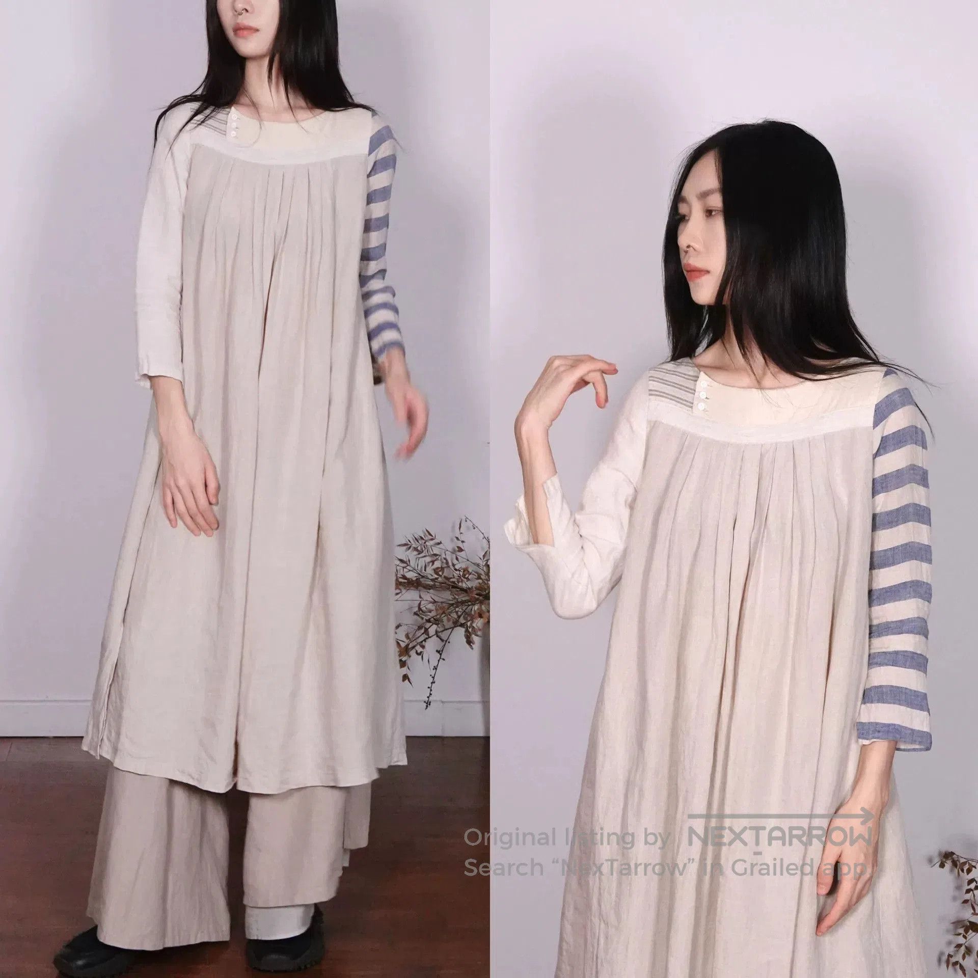 Kapital Striped Sleeve Linen Dress by KAPITAL. Size XS / US 0-2 / IT 36-38 - 6 Thumbnail