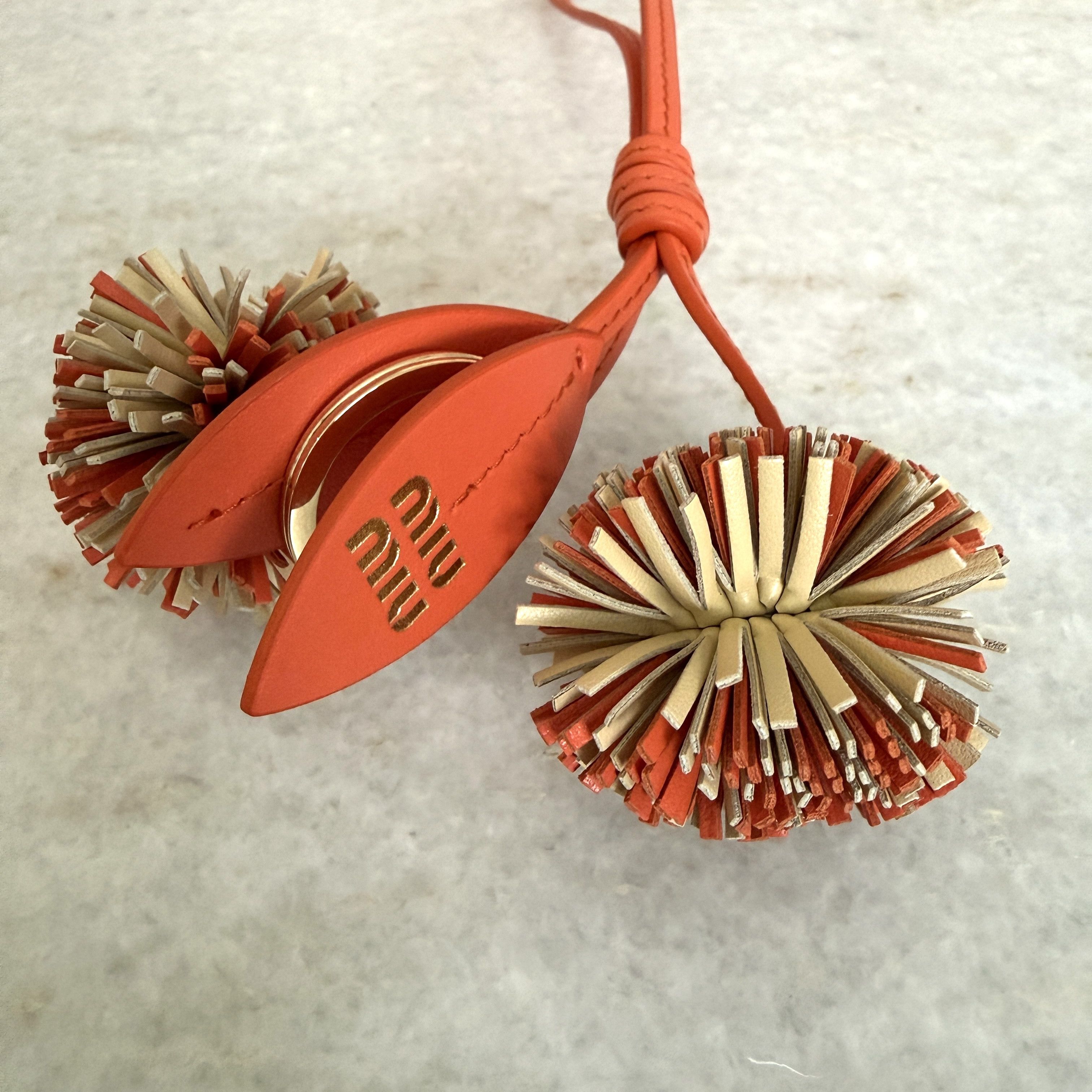 Miu Miu Miu Miu Pom Pom Charm 5TL516 Leather Bag Charm Trick Orange Size ONE SIZE - 6 Thumbnail