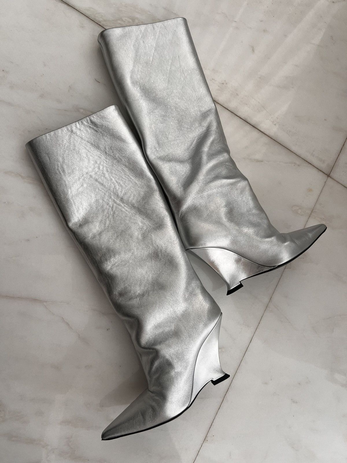 Japanese Brand Knee high wedge silver boots Size US 6.5 / IT 36.5 - 13 Thumbnail