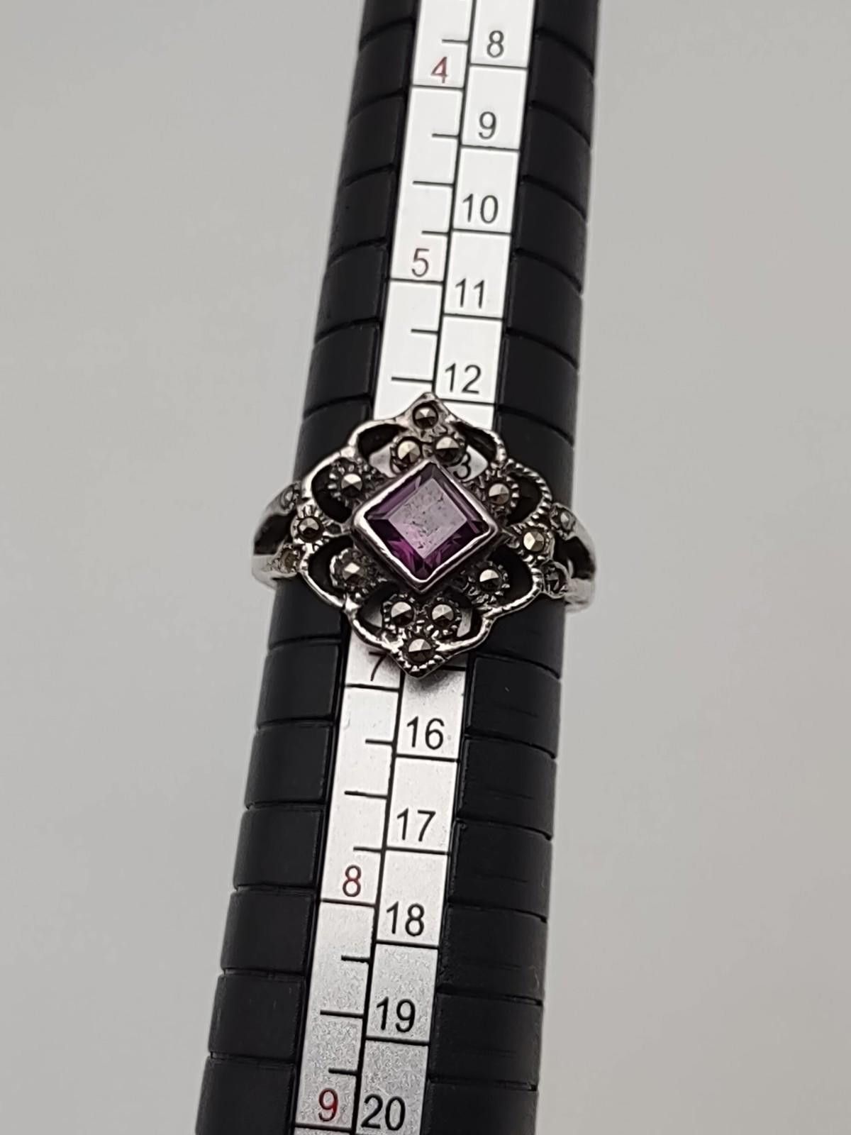 The Unbranded Brand Sterling 925 Amethyst Marcasite Deco Ring Sz 6.25 Size ONE SIZE - 1 Thumbnail