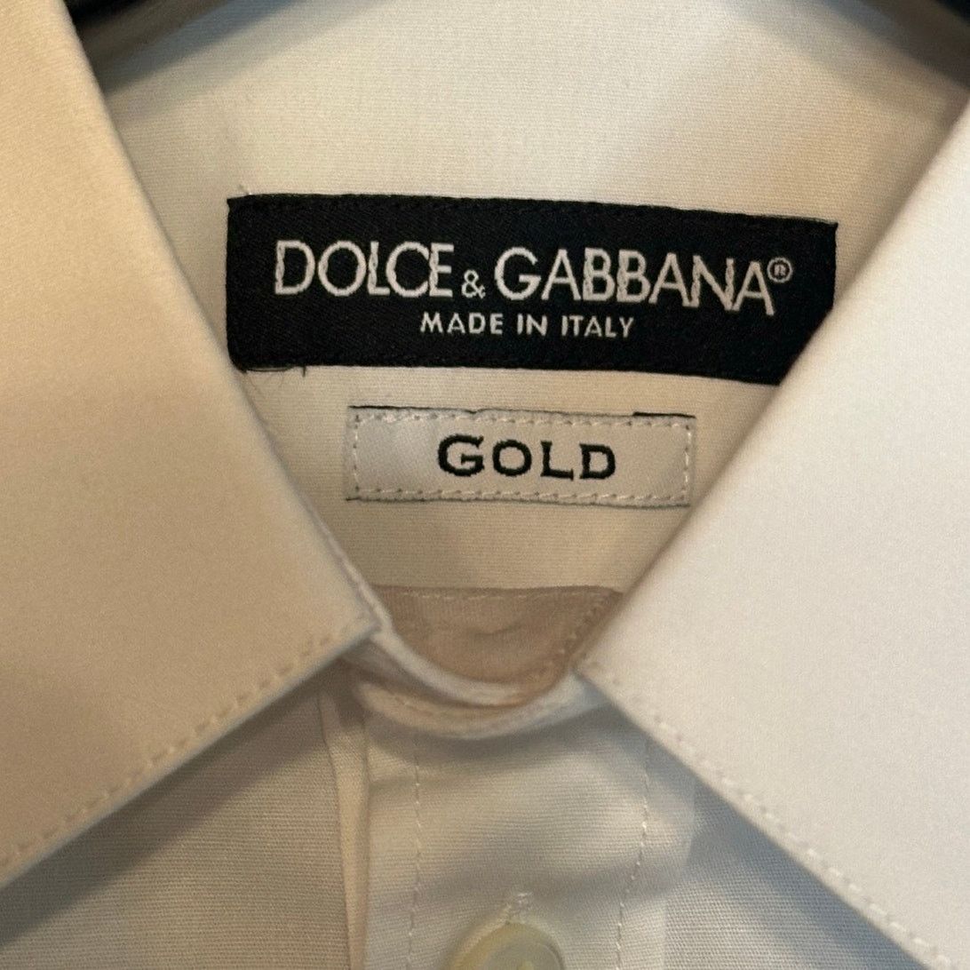 Dolce & Gabbana White Stretch Poplin Gold-Fit Slim Fit Dress Shirt size 15.5 Size US M / EU 48-50 / 2 - 2 Thumbnail