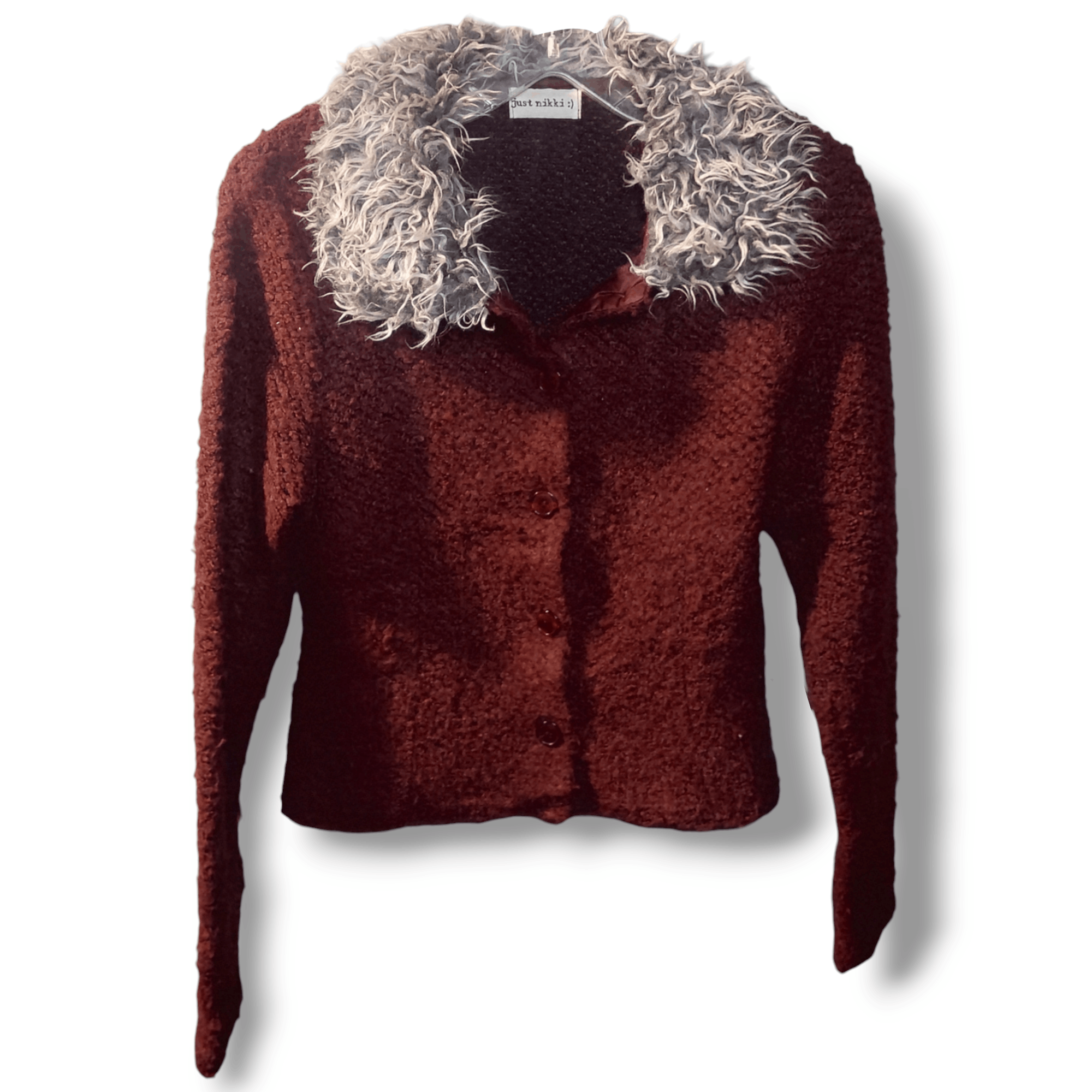 Vintage Just Nikki :) Vintage 90's Burgundy Textured Cardigan Size L / US 10 / IT 46 - 1 Thumbnail