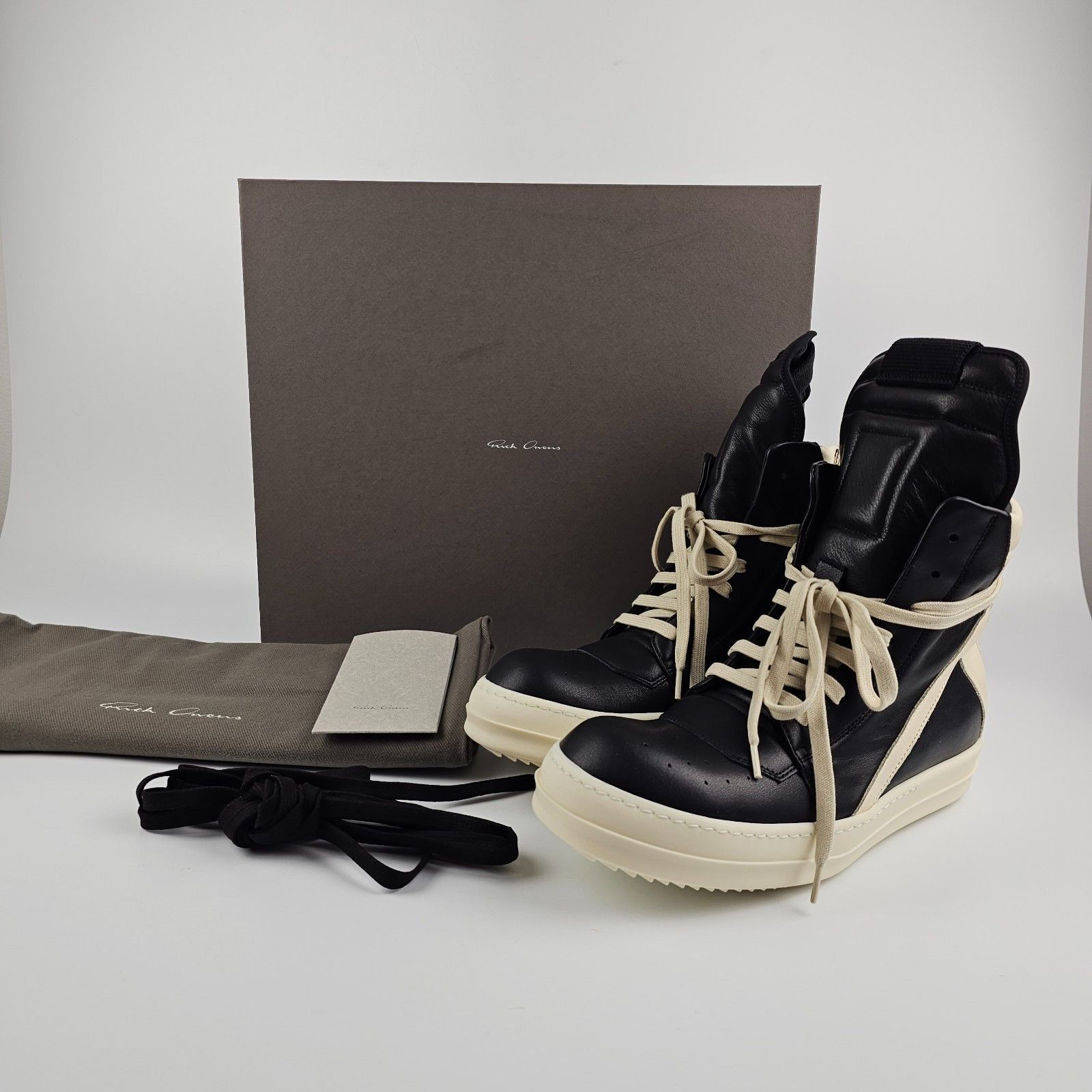 RICK OWENS Temple $1305 Geobasket Black/Milk Sneakers New 