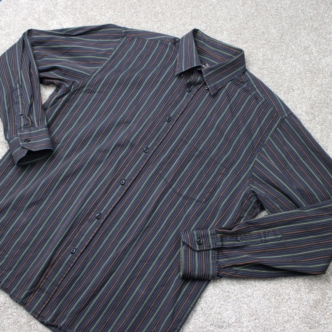 BUGATCHI Bugatchi Uomo Shirt Mens Large Black/Blue/Orange/Green 100% Cotton Long Sleeve Button-Up Casual Business Classic Striped Size US L / EU 52-54 / 3 - 3 Thumbnail