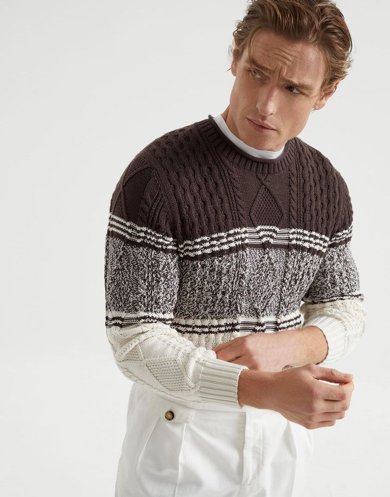 Brunello Cucinelli o1la1rc1a0326 Chiné Stripe Cable Knit Sweater in Multicolor Size US S / EU 44-46 / 1 - 4 Thumbnail