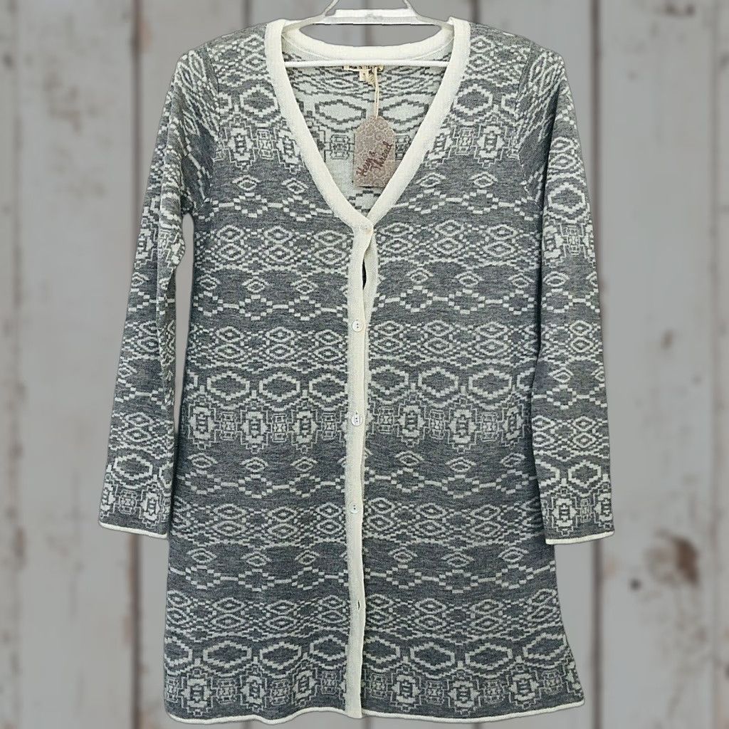 Vintage Hem & Thread Womens Sweater Cardigan Medium Gray White Button Down V-Neck NWT Size M / US 6-8 / IT 42-44 - 1 Thumbnail
