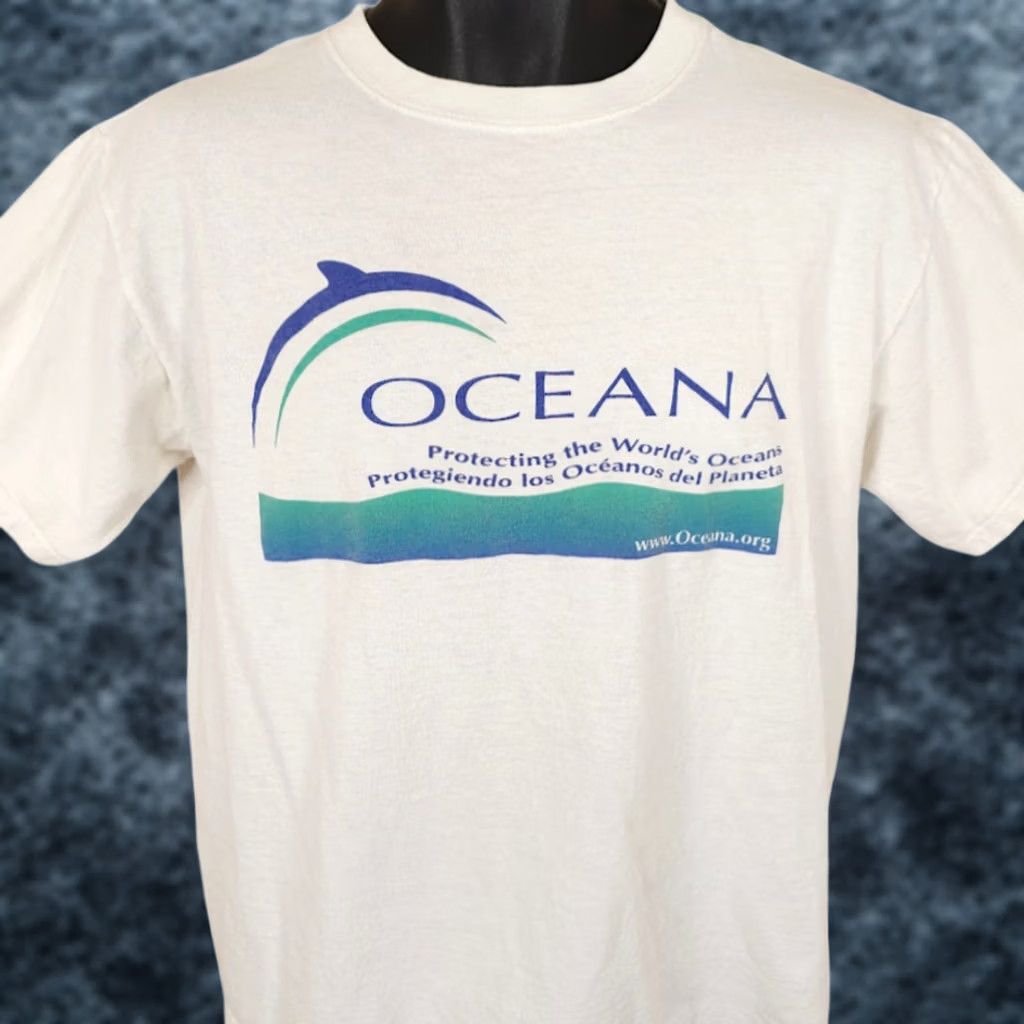 Anvil VINTAGE Oceana T Shirt Mens Size Medium White Y2K Conservation Protecting Ocean Shirt Mens White Ocean Life 90s Boys Girls Size US M / EU 48-50 / 2 - 1 Thumbnail