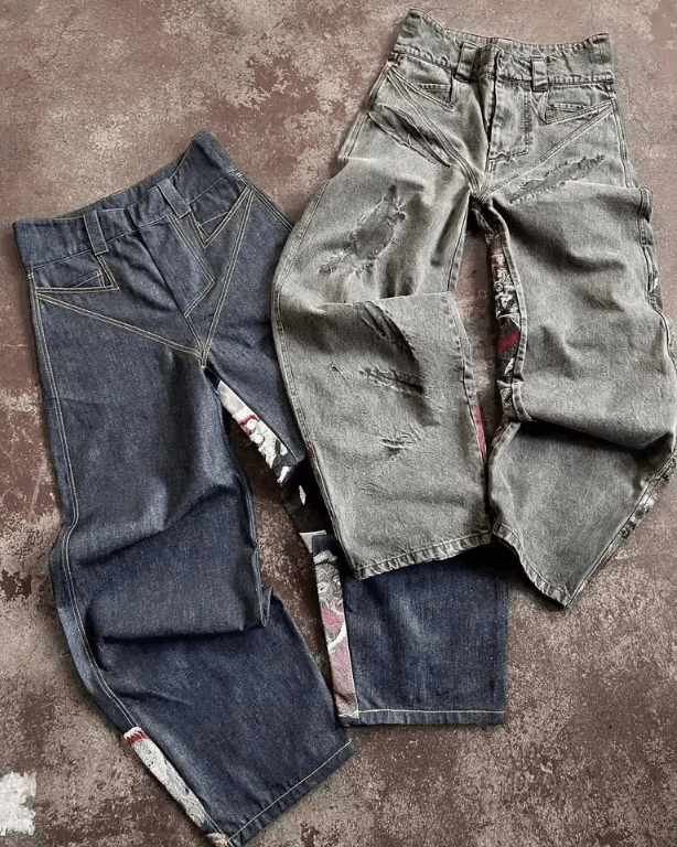 Japanese Brand × Vintage Custom Embroidery Jeans y2k wide leg baggy cargo Size US 34 / EU 50 - 3 Thumbnail