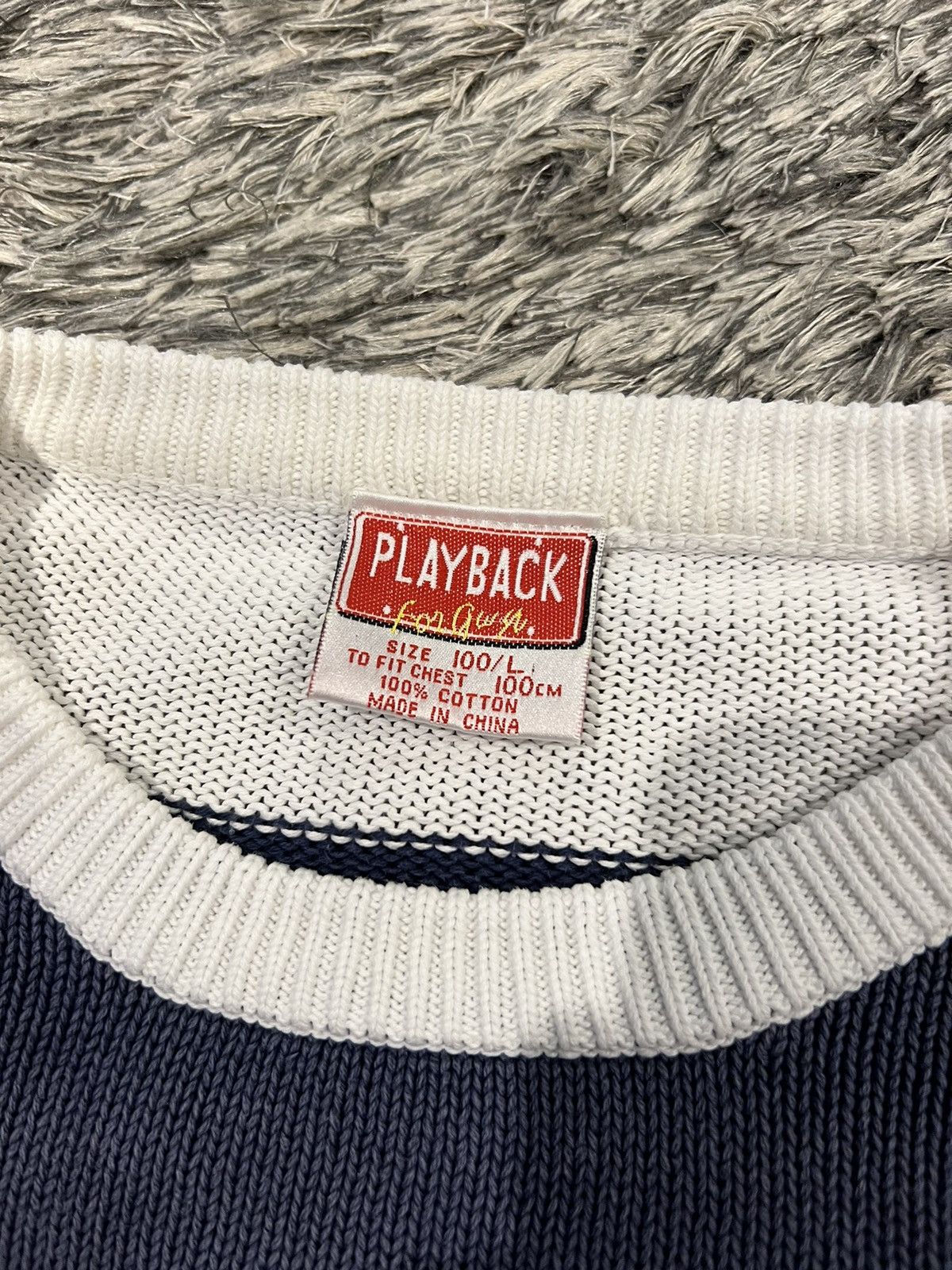 Vintage Play-back White and Navy knitted sweater Size US L / EU 52-54 / 3 - 8 Thumbnail