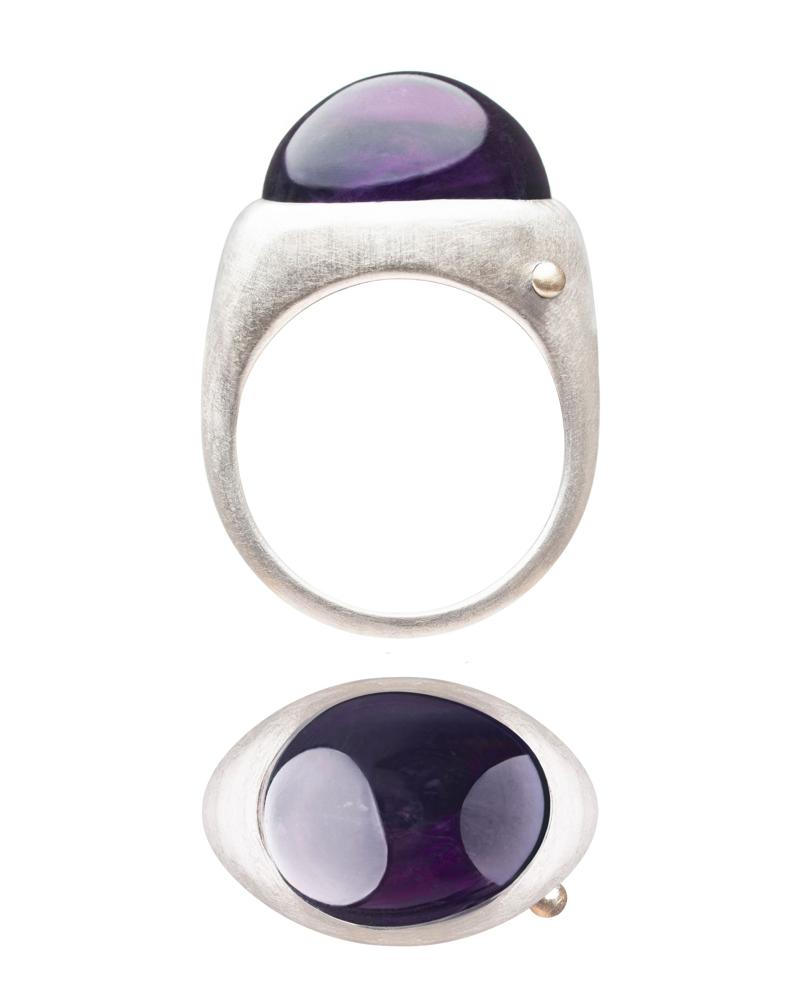 Other KAI / Silver Amethyst Ring - Hand-Cut Cabochon Size ONE SIZE - 3 Thumbnail