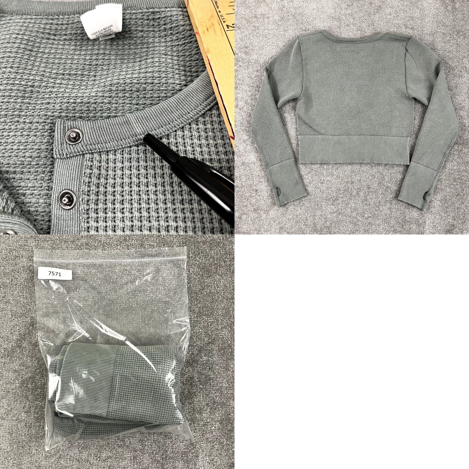 Vintage OFFLINE by AERIE Shirt Womens XL Green Cropped Waffle Henley Long Sleeve Size XL / US 12-14 / IT 48-50 - 8 Thumbnail