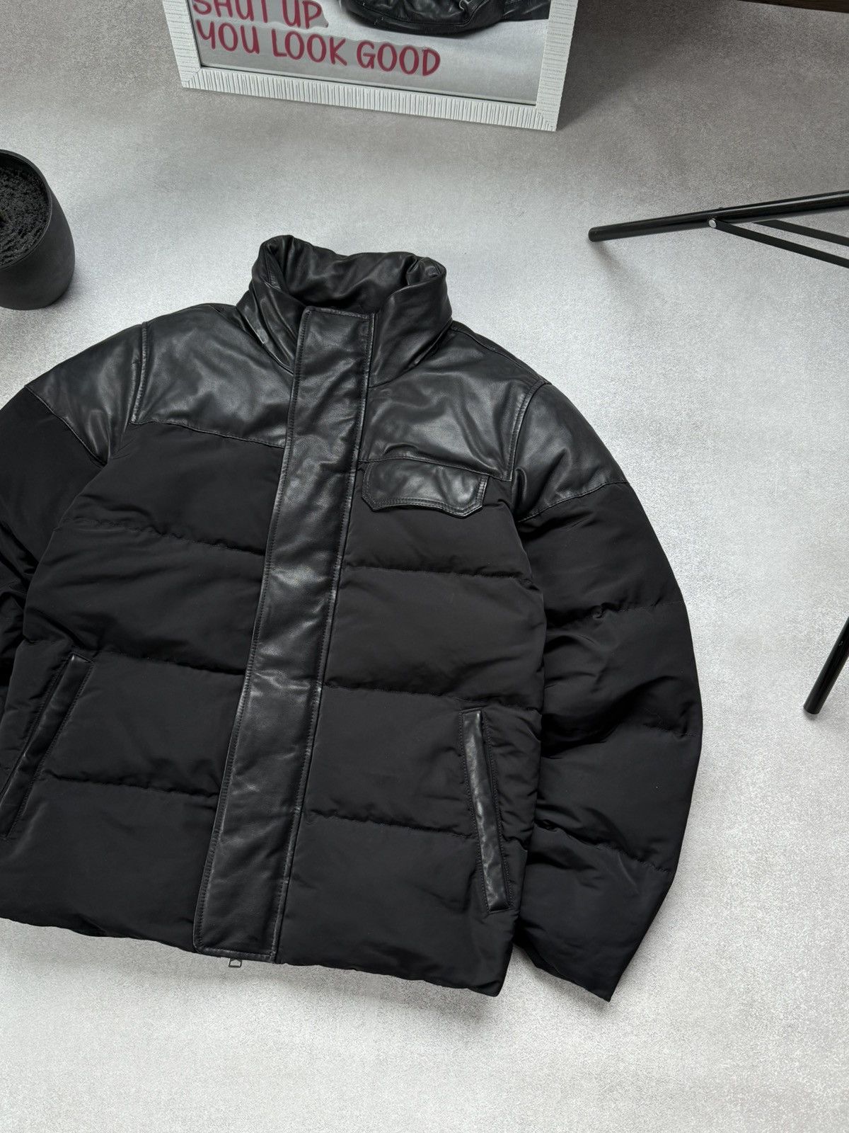 Allsaints AllSaints Black Puffer Jacket Men’s Leather Panel Quilted Size US S / EU 44-46 / 1 - 2 Thumbnail