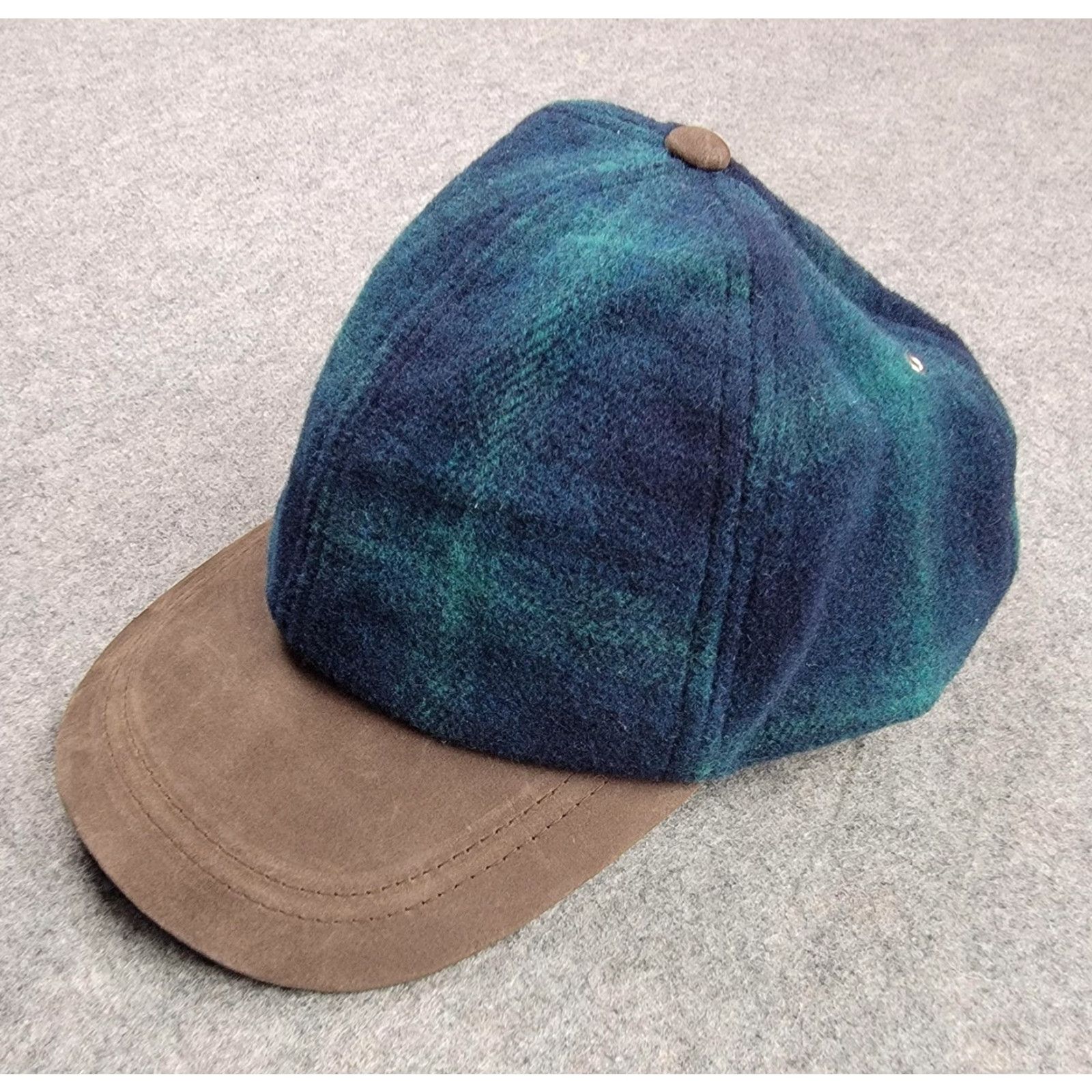Vintage VINTAGE Structure Hat Cap Strap Back Large XL Wool Plaid Leather 90s Mens Blue Green Tweed Baseball Cap Adjustable Lined Men Size ONE SIZE - 2 Thumbnail