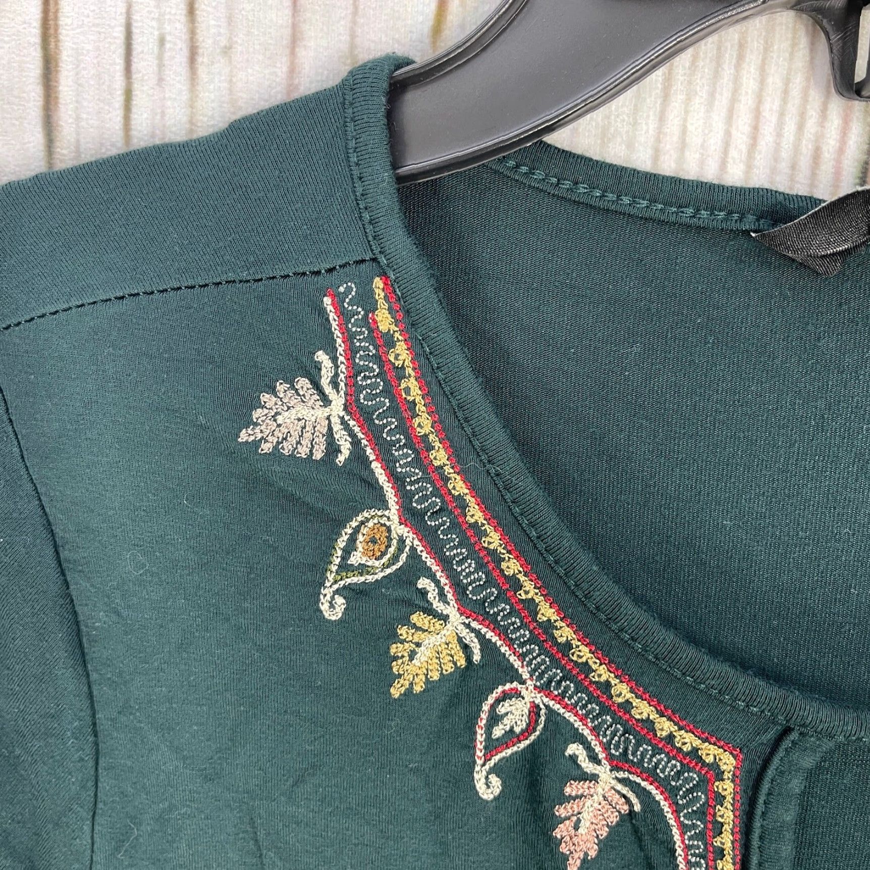 Vintage GNW Dress S Green Embroidered Long Sleeve Midi A-Line Bohemian Boho Casual Womens Size S / US 4 / IT 40 - 4 Thumbnail