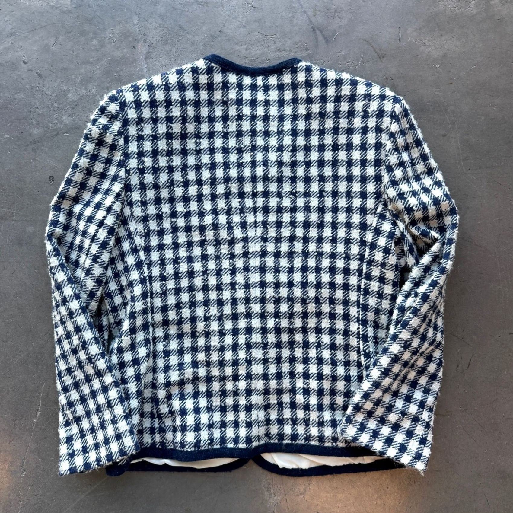 Vintage VINTAGE Norton McNaughton Blazer Gingham Tweed Navy White 12 Women Wool Blend Button Long Sleeve Mid-Length Regular Size XL / US 12-14 / IT 48-50 - 2 Thumbnail