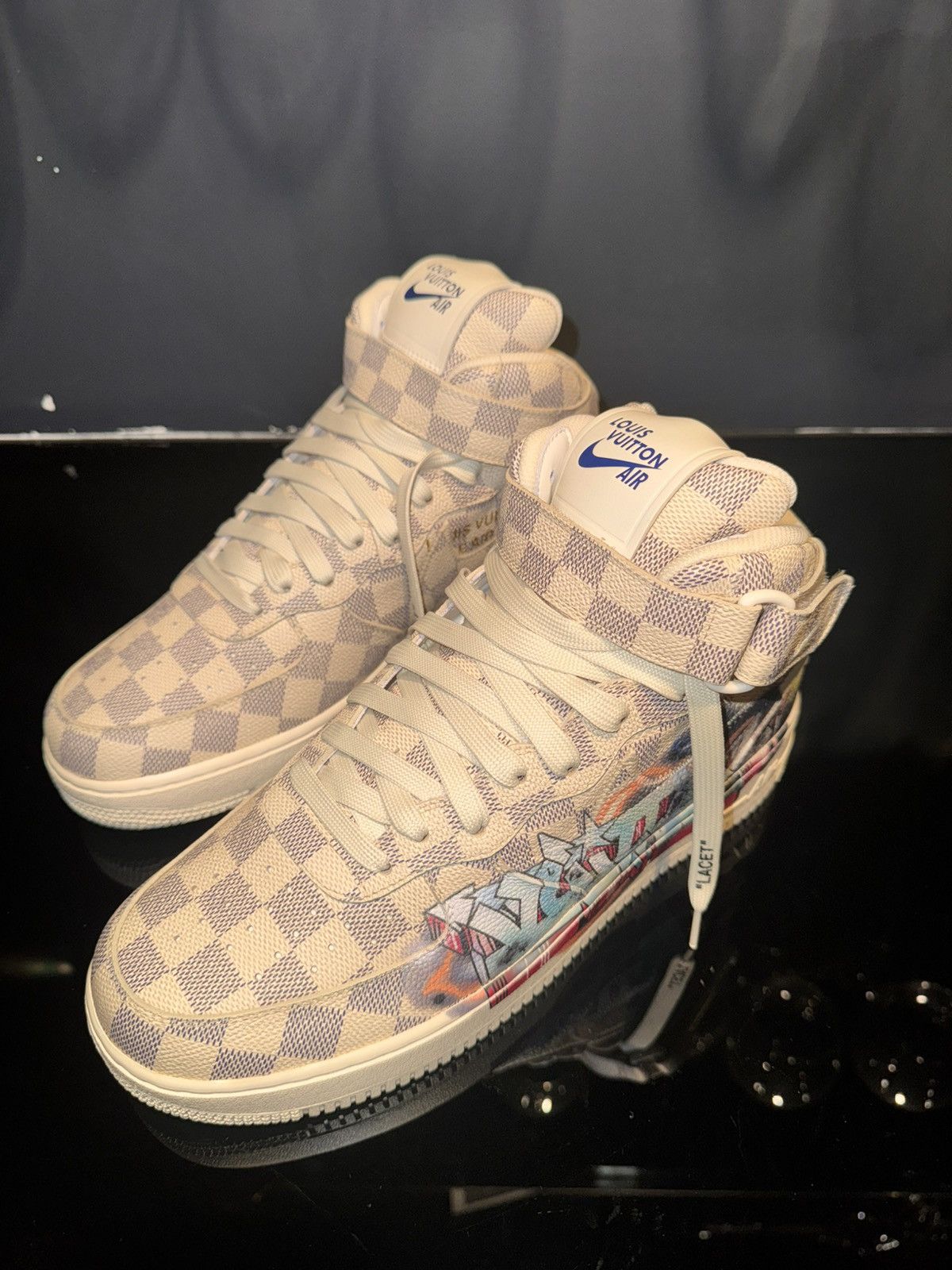 Louis Vuitton Louis Vuitton x Nike Air Force 1 Mid Graffit Damier Azur Size US 10 / EU 43 - 2 Thumbnail