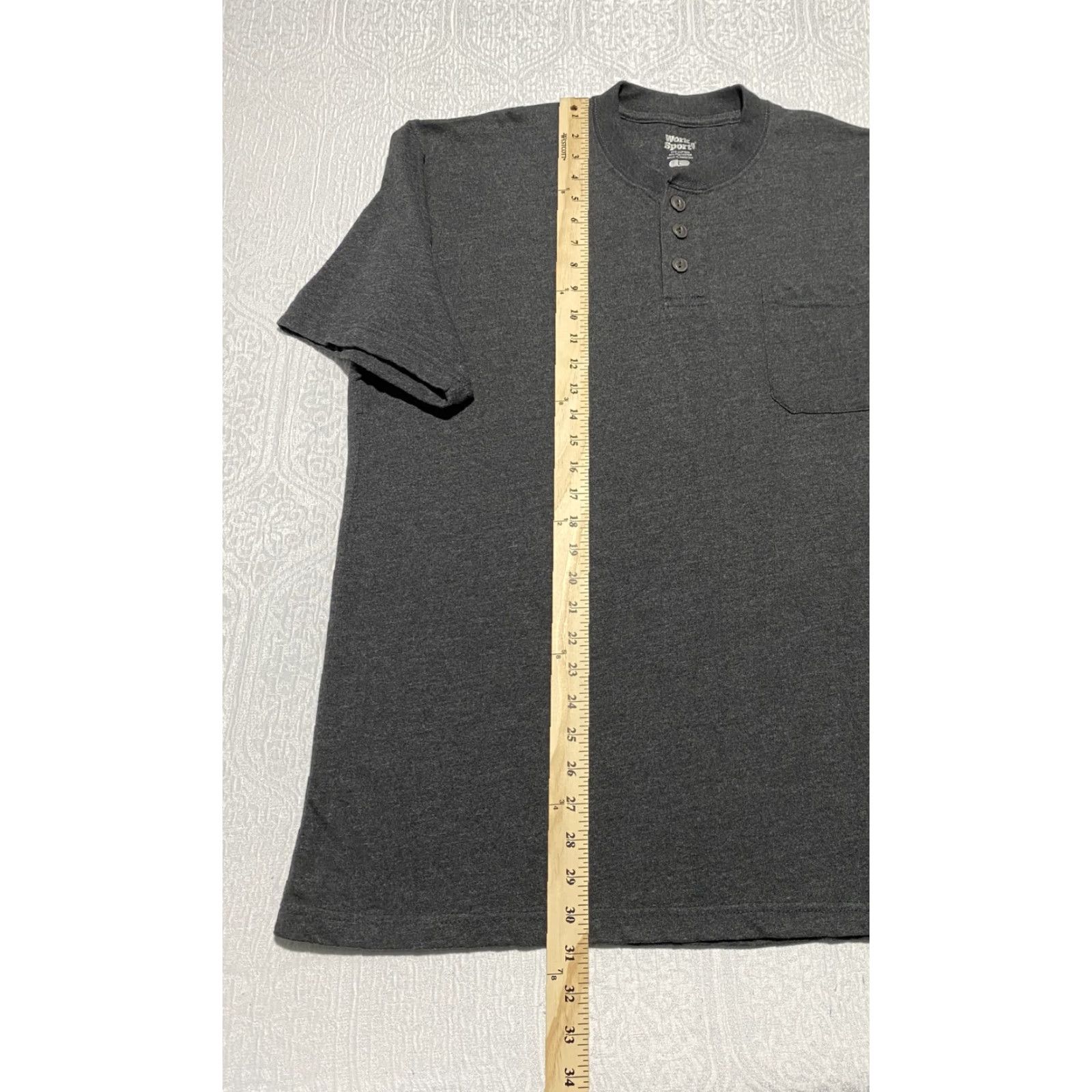 Vintage Work n Sport Shirt Mens Large Gray Henley Short Sleeve Pocket Soft Cotton Blend Size US L / EU 52-54 / 3 - 6 Thumbnail