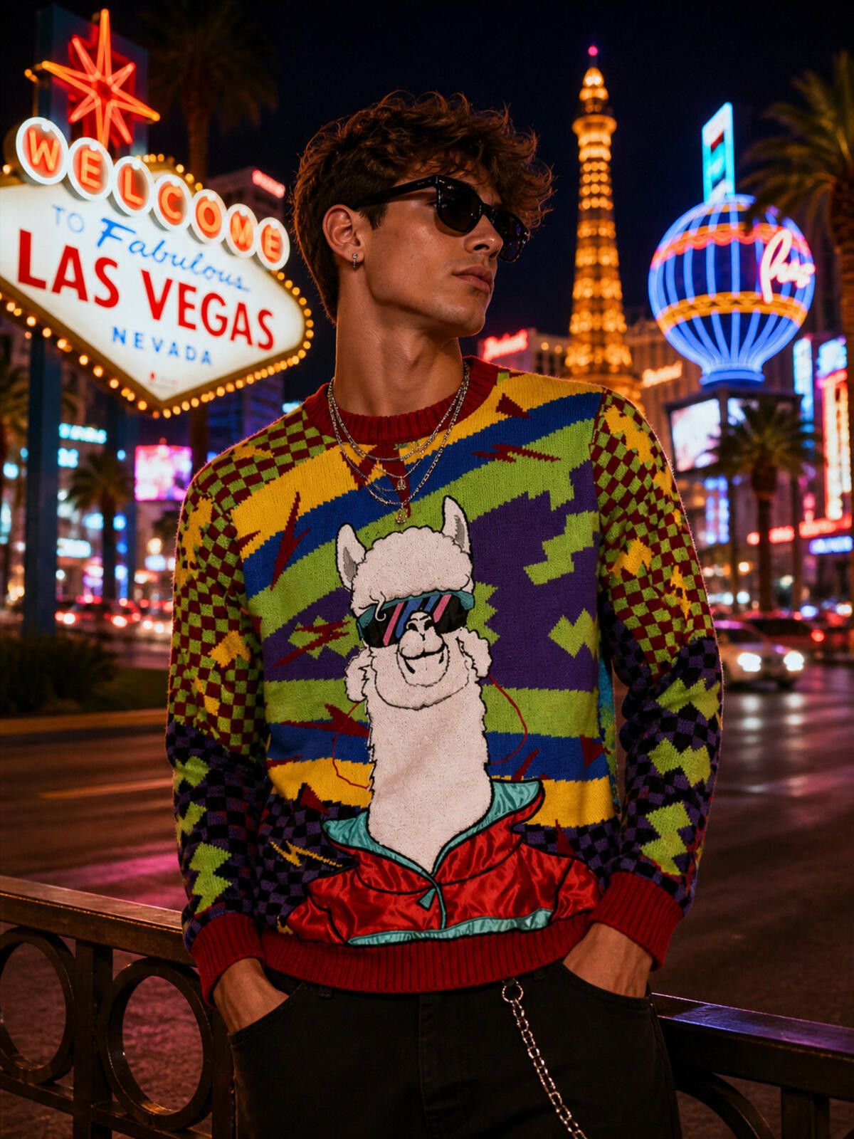 Other Retro Neon Alpaca Llama Knit Sweater Small 3 Degrees 80s 90s Size US S / EU 44-46 / 1 - 1 Thumbnail