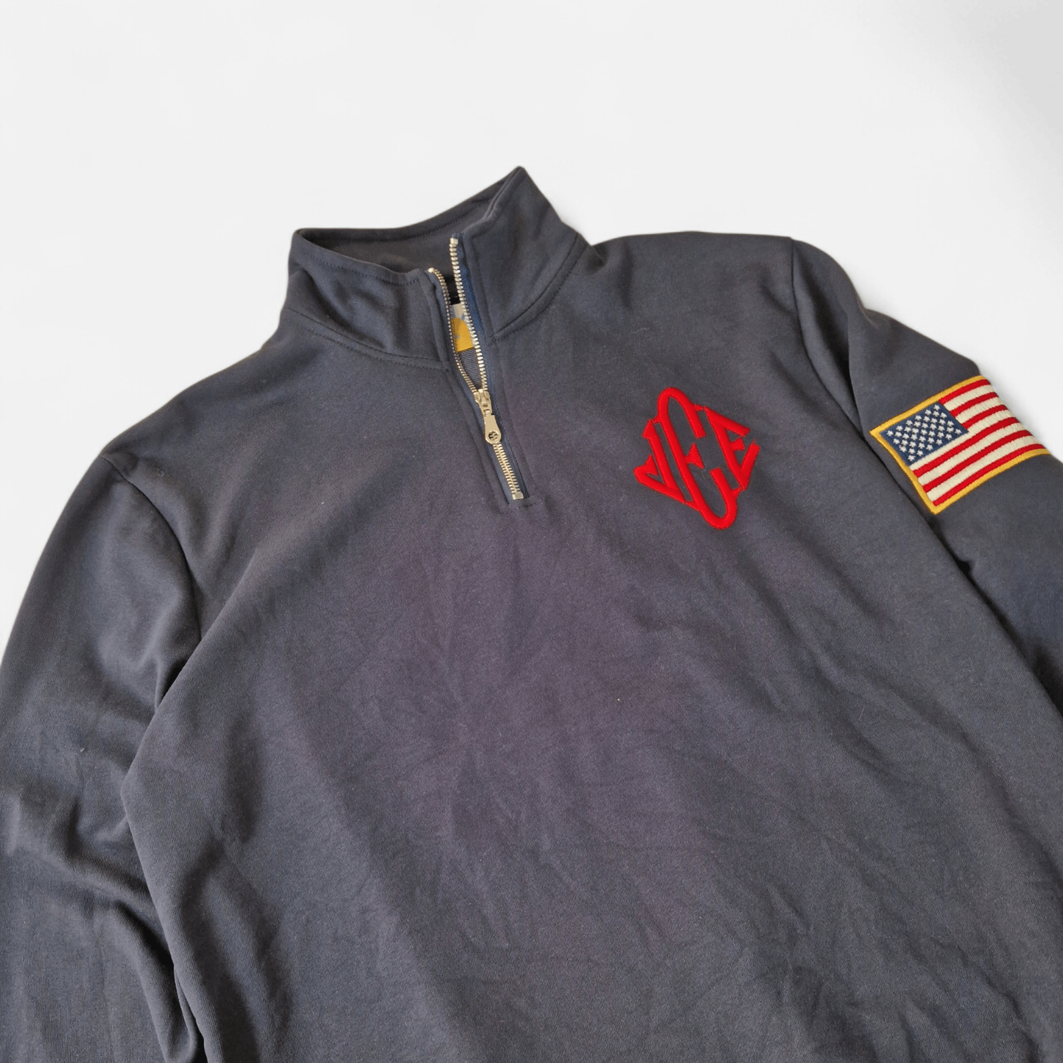 Vintage Epstein Navy Quarter Zip Pullover w/ USA Flag Patch – Size M Size US M / EU 48-50 / 2 - 3 Thumbnail