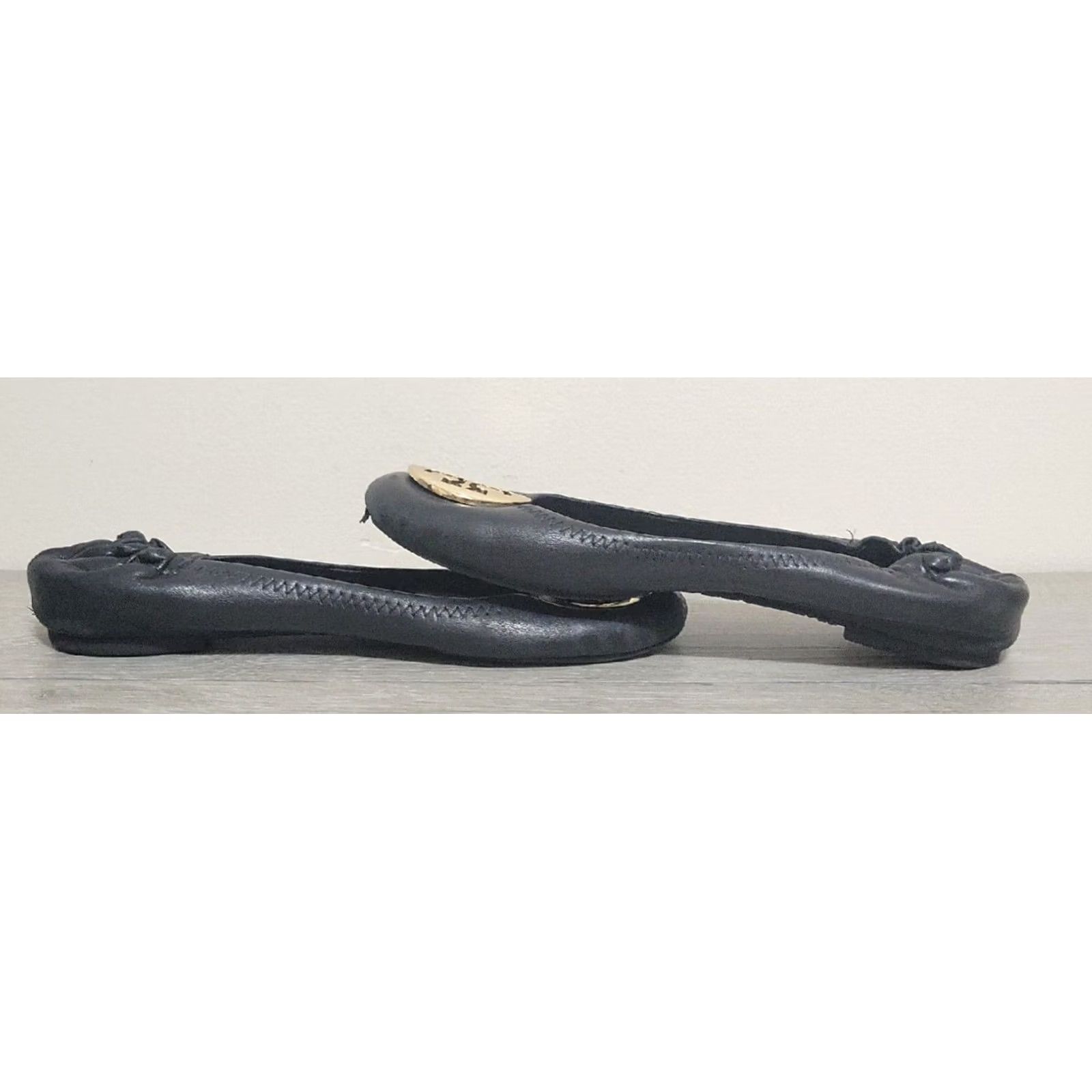 Tory Burch Tory Burch Minnie Ballet Flat Black Gold Women Size 7.5 M Slip On Leather Size US 8 / IT 38 - 6 Thumbnail