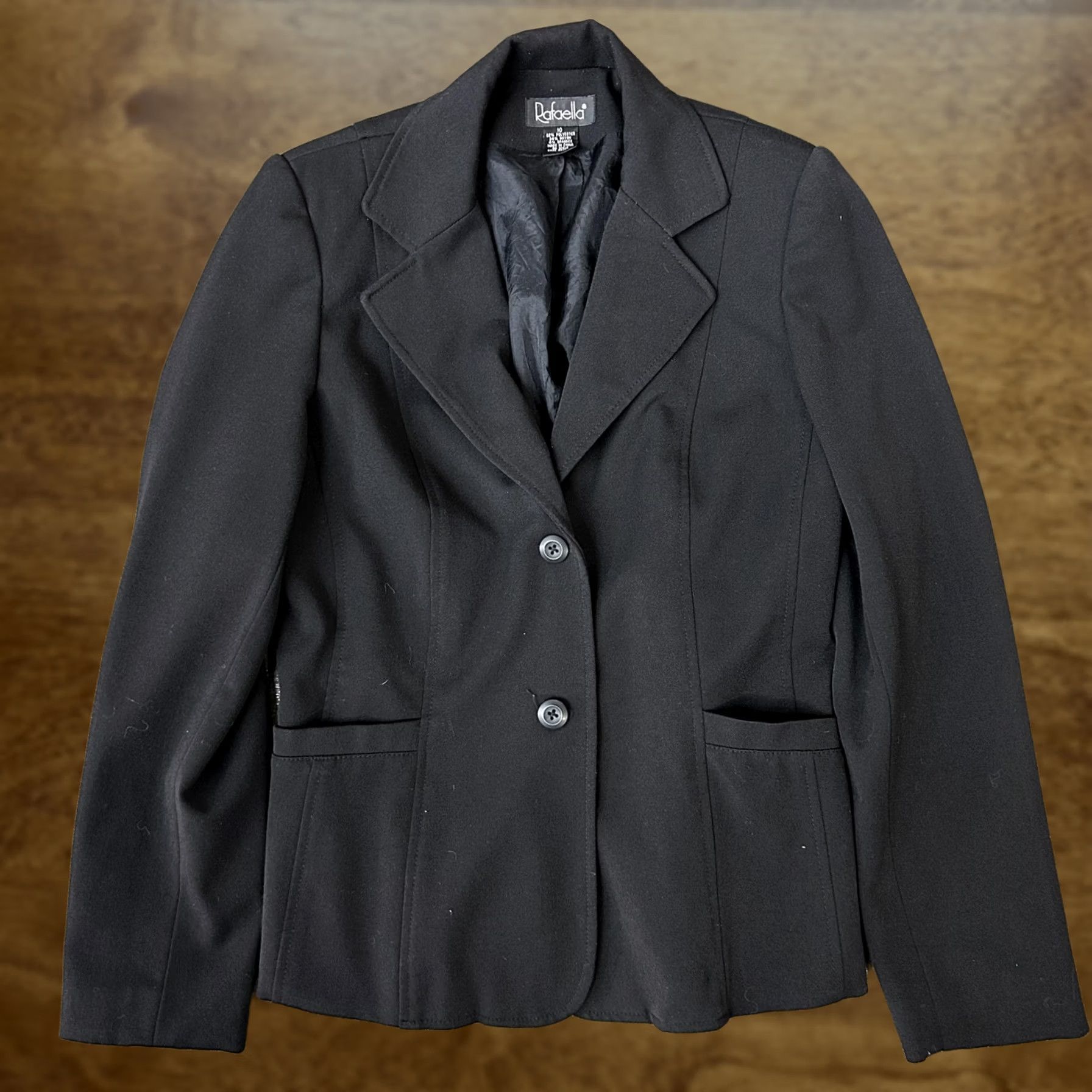 Vintage Rafaella Blazer Jacket Women 10 Black 2 Button Lined Stretch Career Work Office Blazer Size L / US 10 / IT 46 - 1 Thumbnail