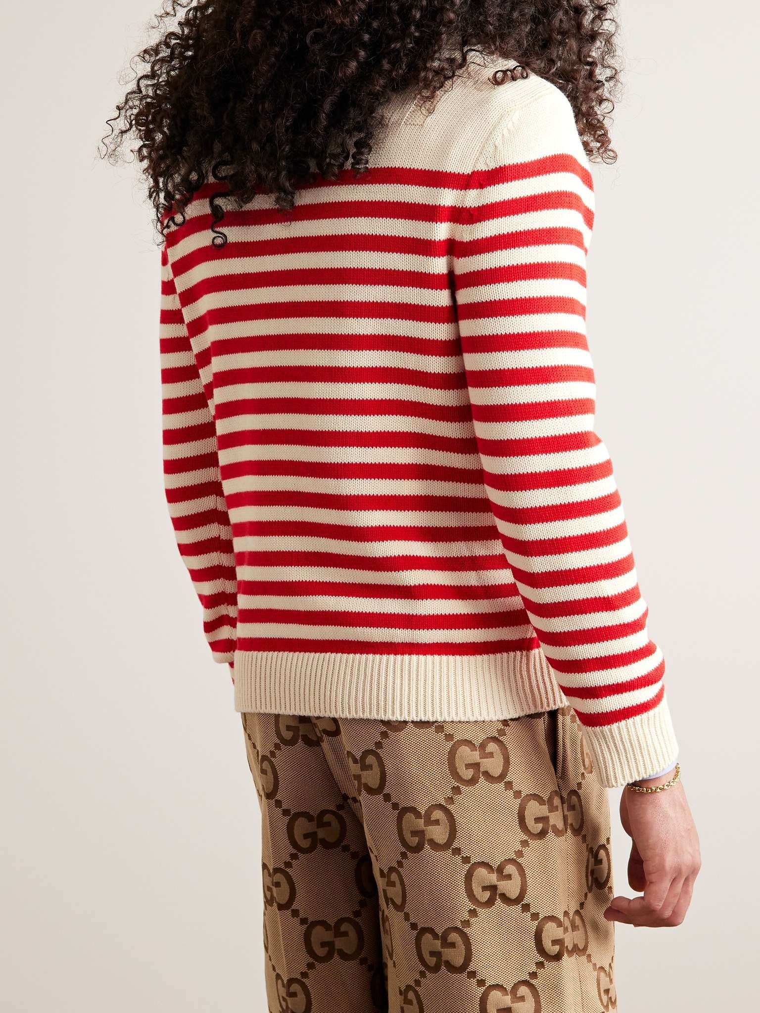 Gucci o1s1wg110225 Striped Cotton Wool Sweater in Beige & Red Size US XXL / EU 58 / 5 - 3 Thumbnail