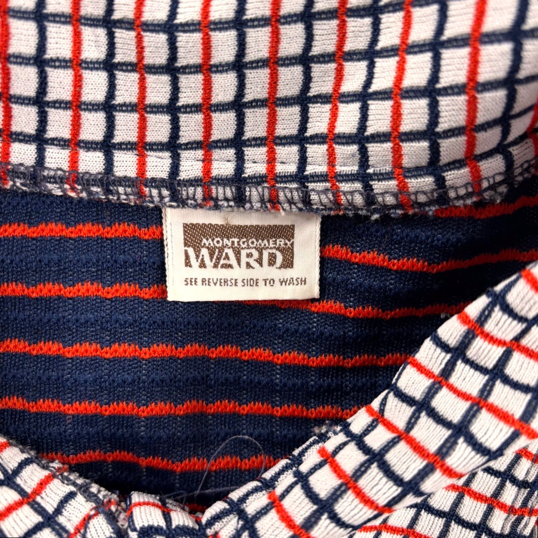 Vintage VINTAGE Montgomery Ward Shirt Mens Large Orange Navy White Grid Stretch 60s RARE Size US L / EU 52-54 / 3 - 3 Thumbnail