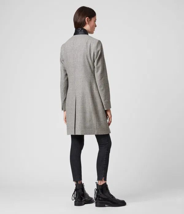 Allsaints Allsaints Leni Check Light Gray Wool Casual Women's Coat Size S / US 4 / IT 40 - 3 Thumbnail