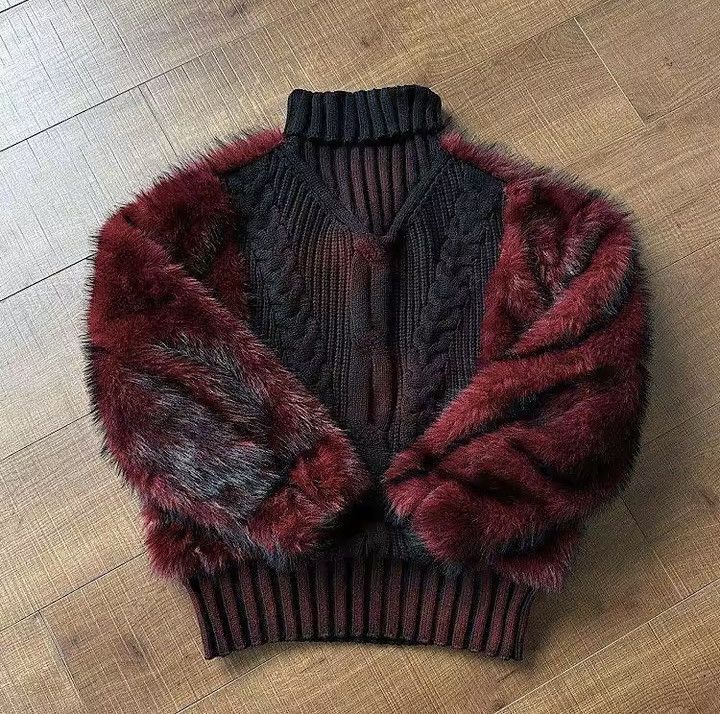 Other Avant Garde Black & Red Warm Fur Fluffy Sweater Jacket Y2k Size US L / EU 52-54 / 3 - 1 Thumbnail