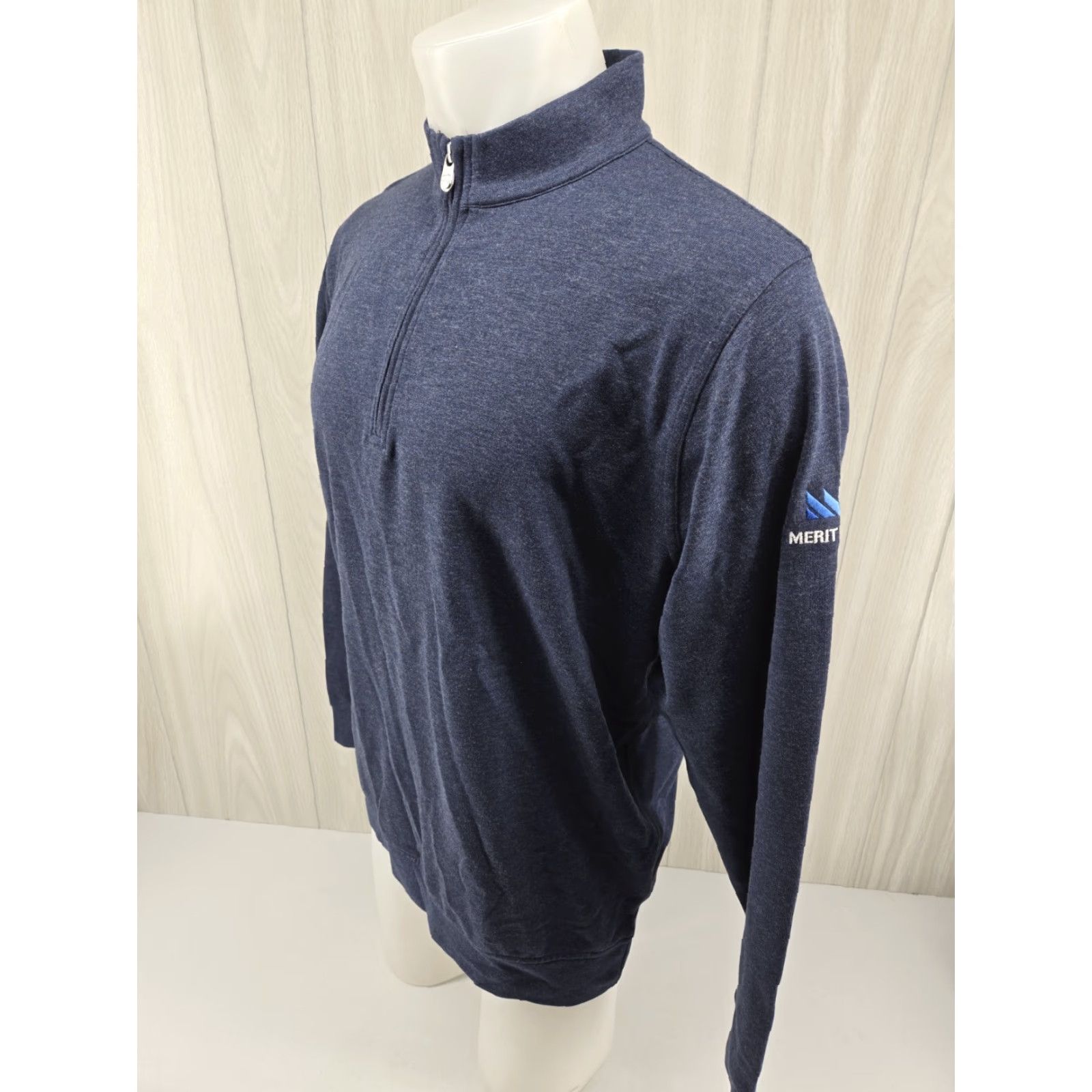 Peter Millar VINTAGE Peter Millar Golf Sweater Mens Large Blue 1/4 Zip Long Sleeve Merit Bank Logo 1 Size US L / EU 52-54 / 3 - 4 Thumbnail