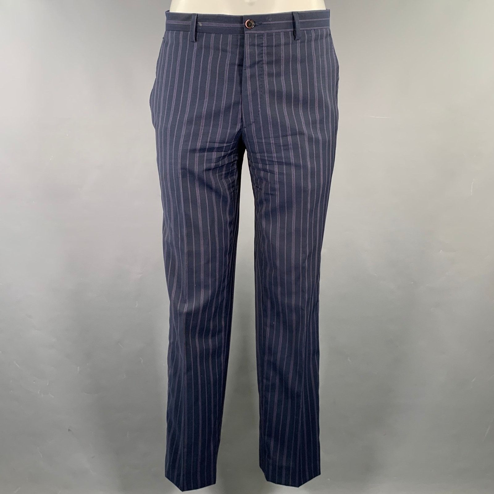 Etro ETRO Size 38 Navy Purple Pinstripe Wool Notch Lapel Suit Size 38R - 6 Thumbnail