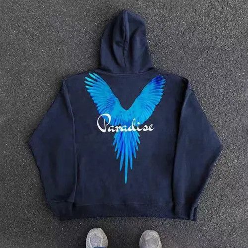 VIBE Vintage Street Hip Hop Blue Wing Print Hooded Sweatshirt Size US L / EU 52-54 / 3 - 7 Thumbnail